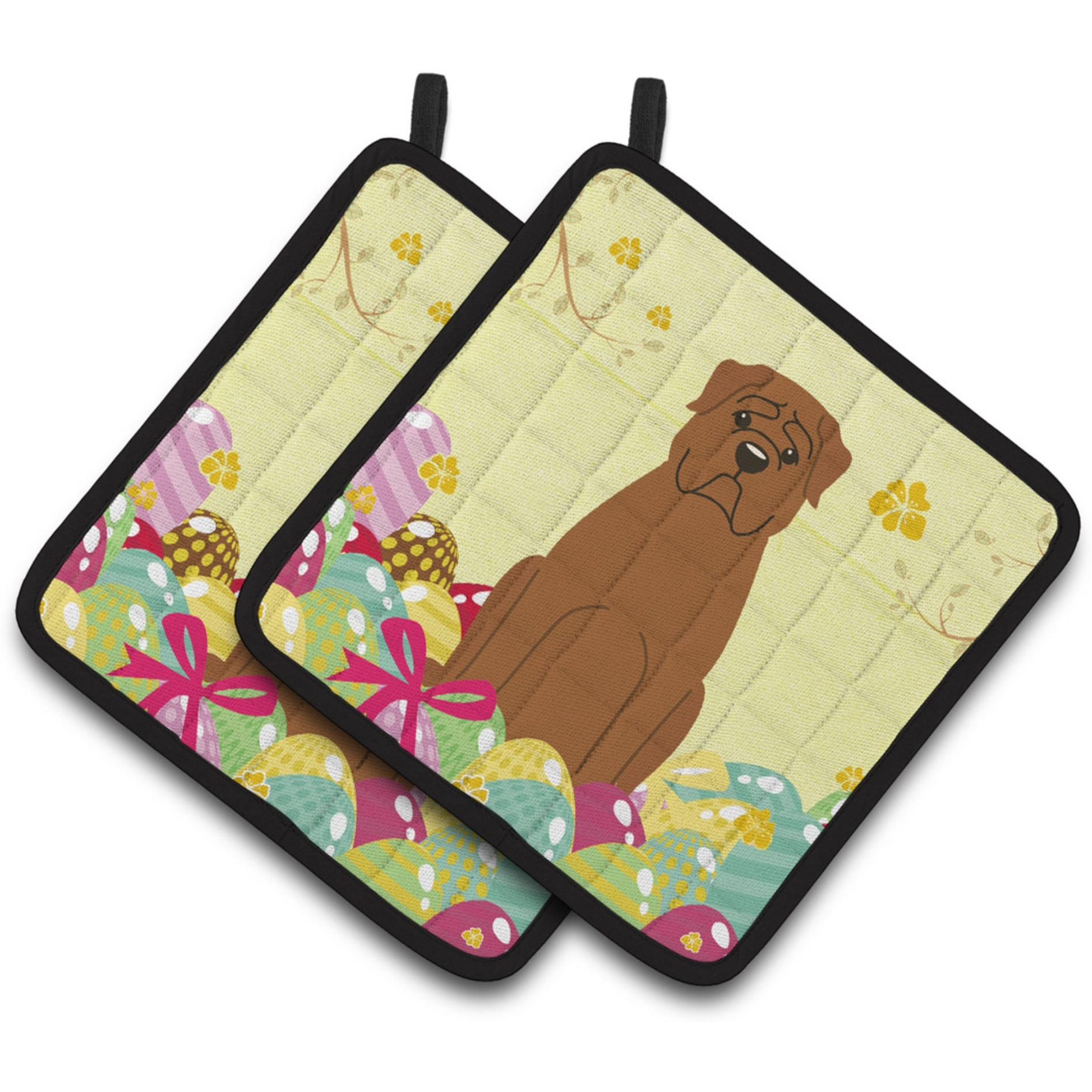 &quotCaroline's Treasures Easter Eggs Dogue De Bourdeaux Pair of Pot Holders, 7.5HX7.5W, Multicolor"