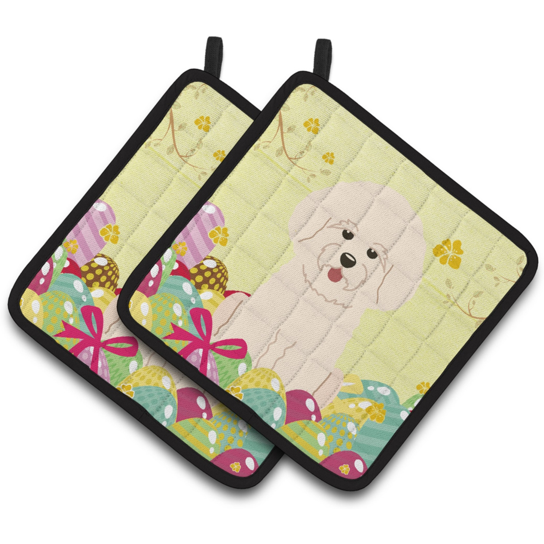 &quotCaroline's Treasures Easter Eggs Bichon Frise Pair of Pot Holders, 7.5HX7.5W, Multicolor"