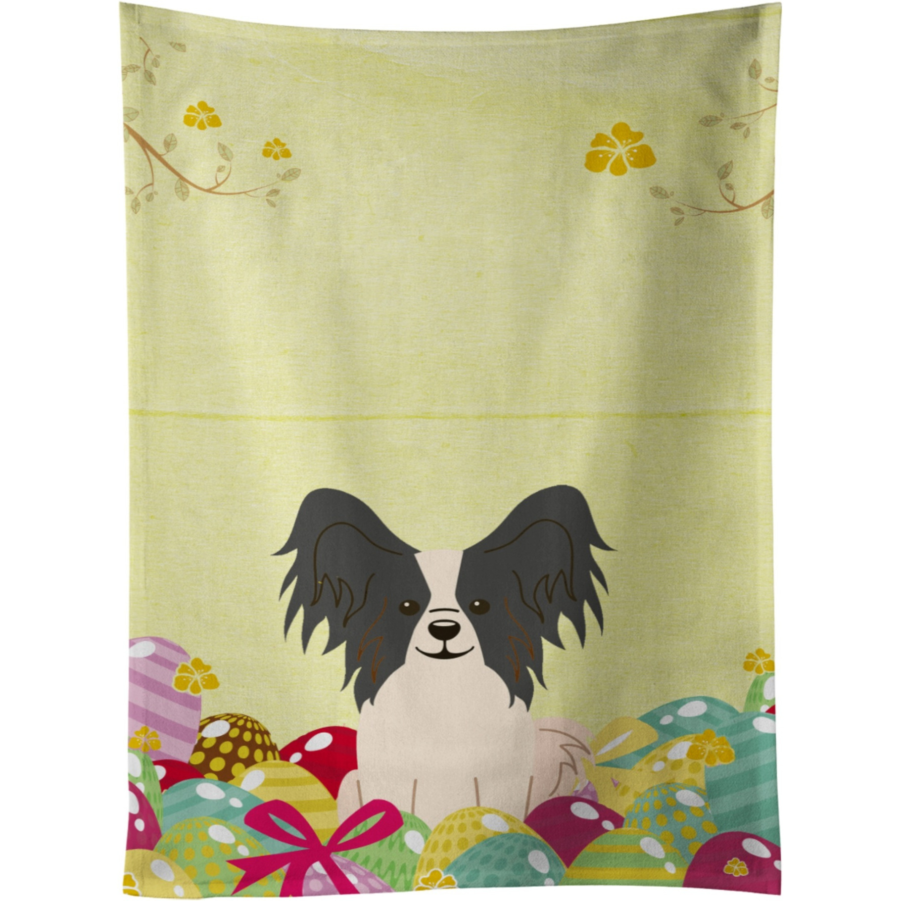 &quotCaroline's Treasures Easter Eggs Papillon Black White Kitchen Towel, Multicolor, 25"" x 15"""
