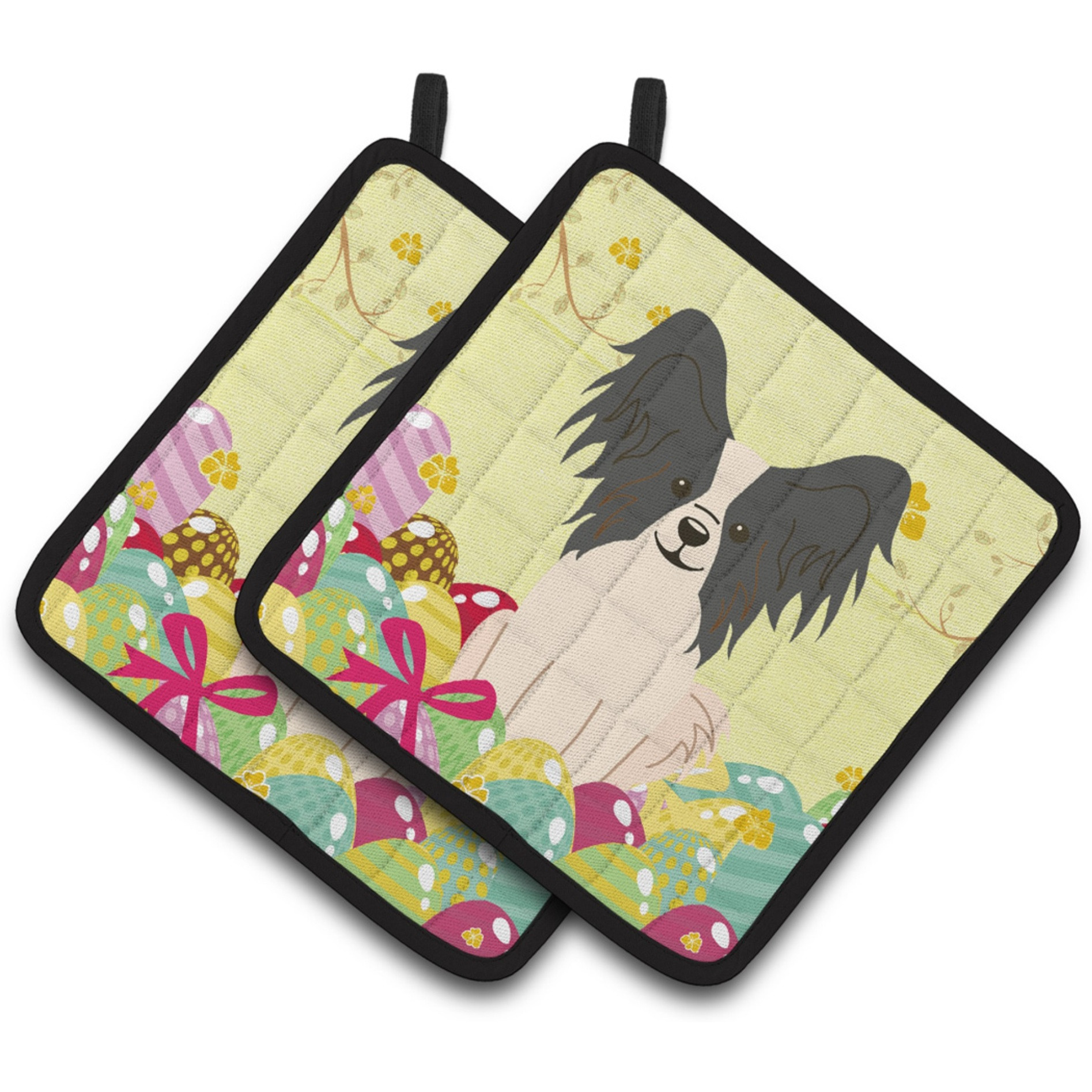 &quotCaroline's Treasures Easter Papillon black White Pair of Pot Holders, 7.5HX7.5W, Multicolor"
