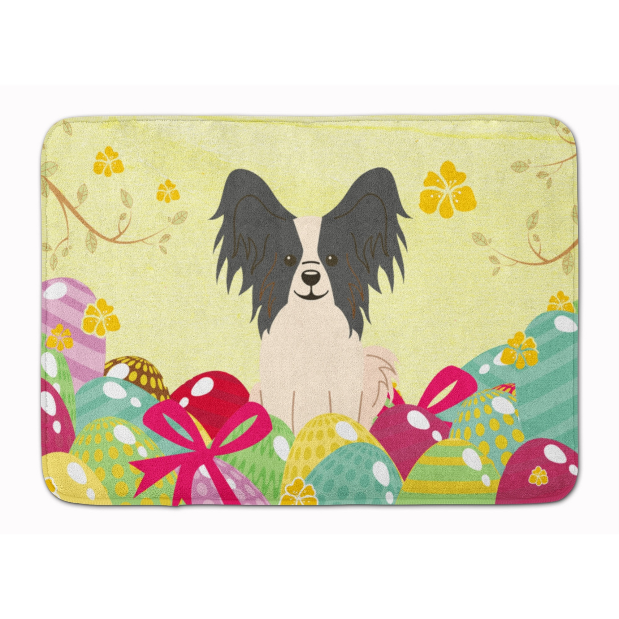 Caroline's Treasures Easter Eggs Papillon Black White Machine Washable Memory Foam Mat doormats