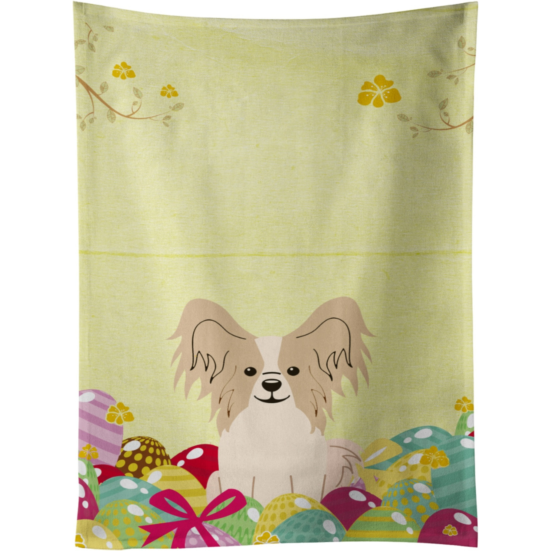 &quotCaroline's Treasures Easter Eggs Papillon Sable White Kitchen Towel, Multicolor, 25"" x 15"""
