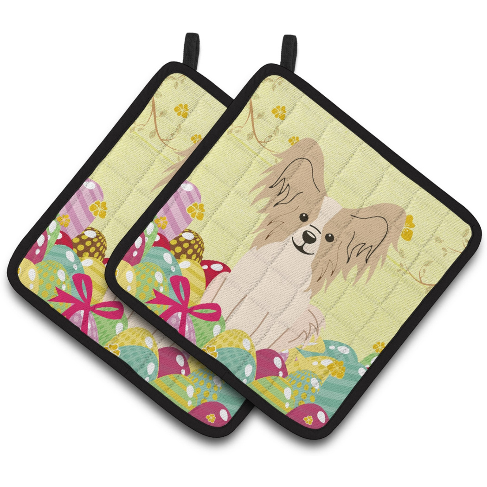 &quotCaroline's Treasures Easter Papillon Sable White Pair of Pot Holders, 7.5HX7.5W, Multicolor"