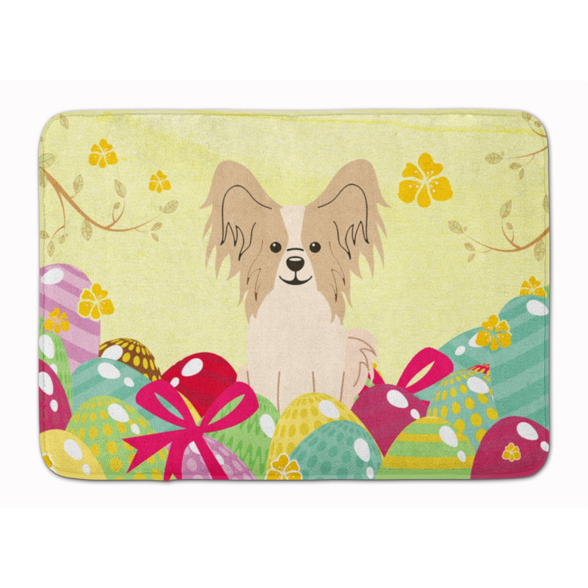 Caroline's Treasures Easter Eggs Papillon Sable White Machine Washable Memory Foam Mat doormats