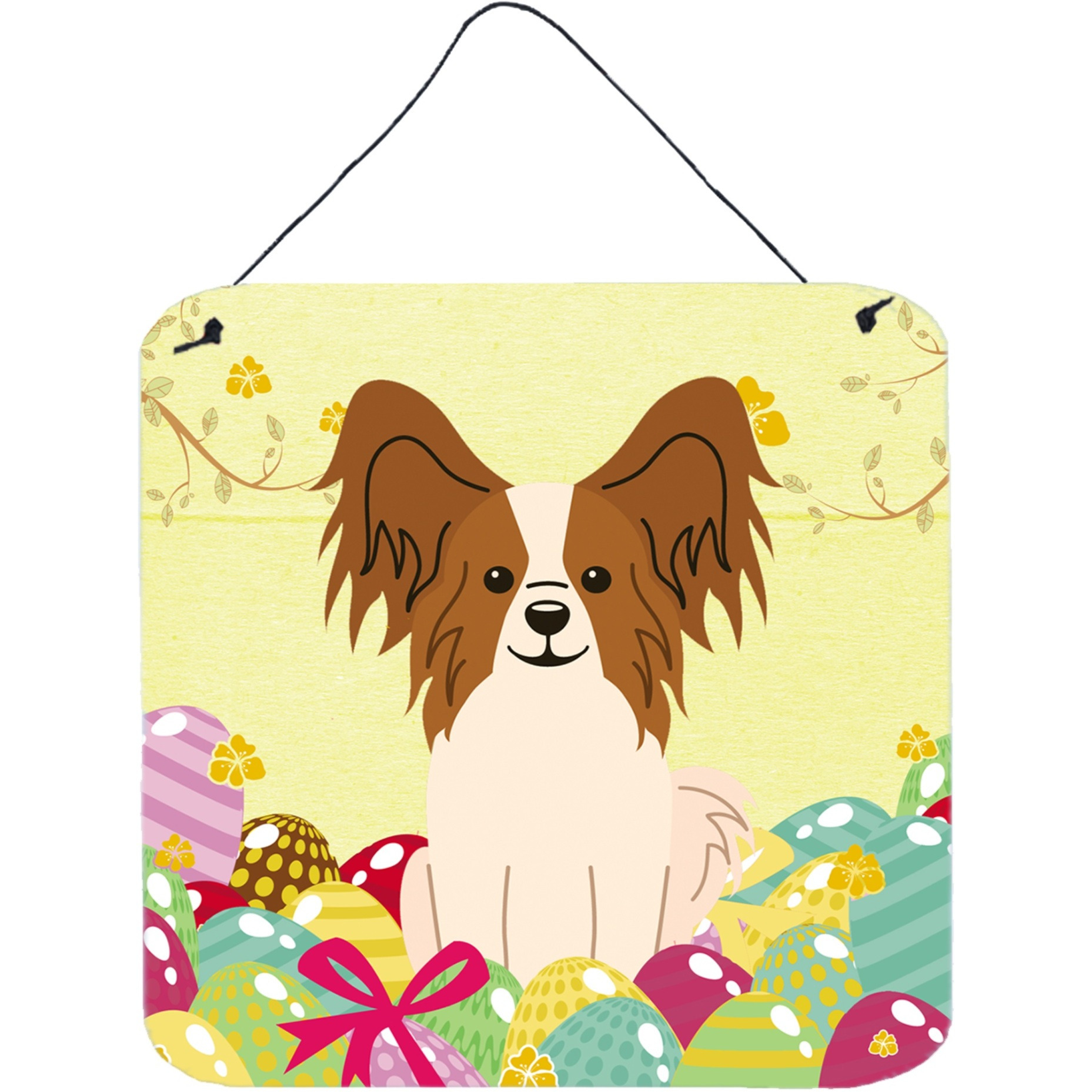 &quotCaroline's Treasures Easter Eggs Papillon Red White Metal Print, 6 x 6, Multicolor"