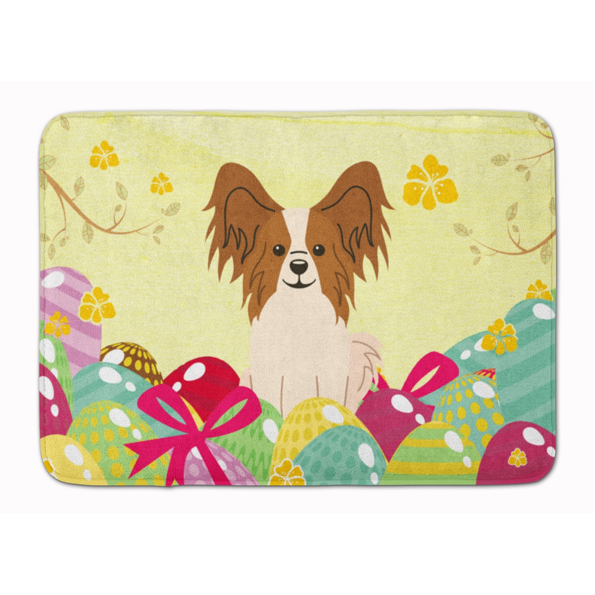 Caroline's Treasures Easter Eggs Papillon Red White Machine Washable Memory Foam Mat doormats
