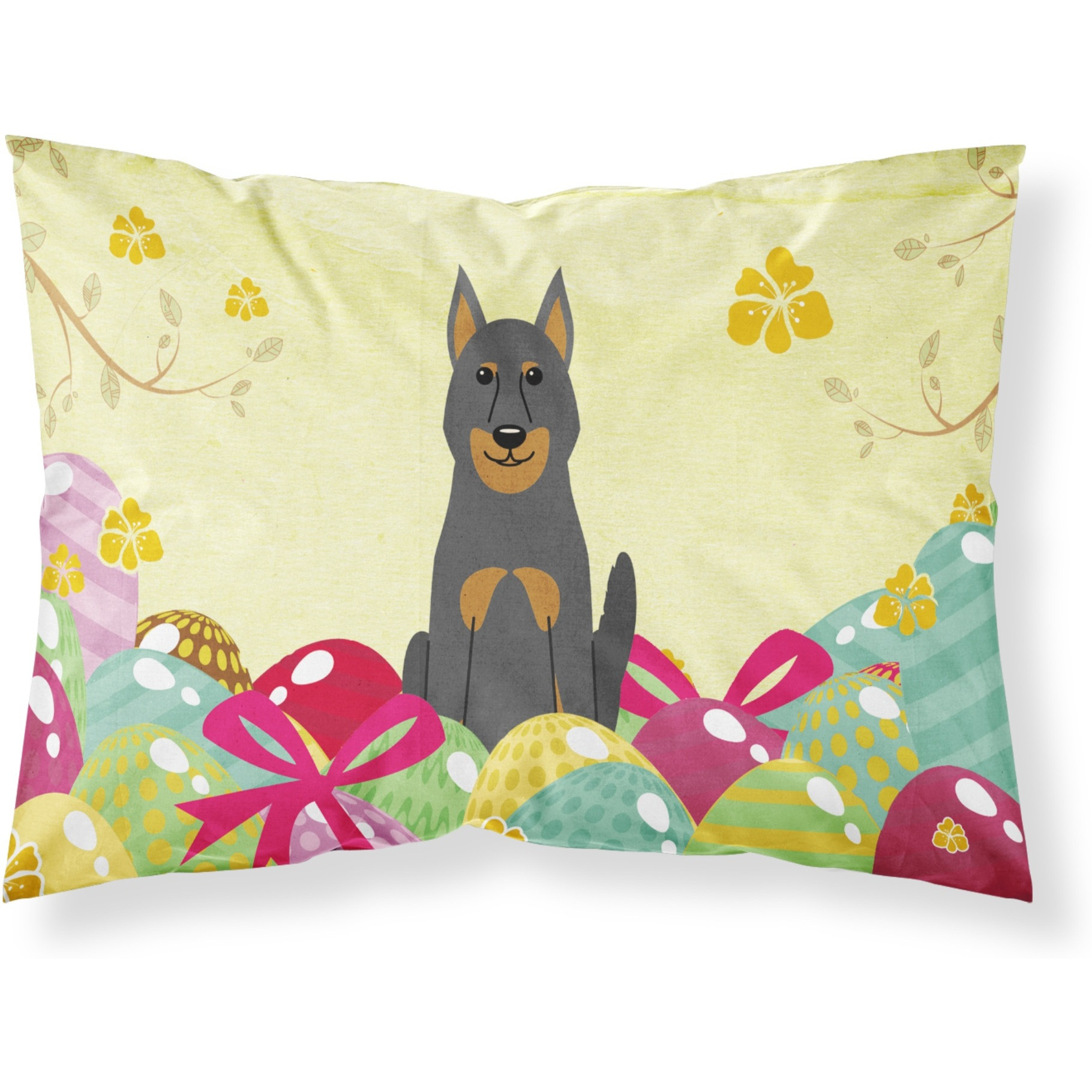 Easter Eggs Beauce Shepherd Dog Fabric Standard Pillowcase