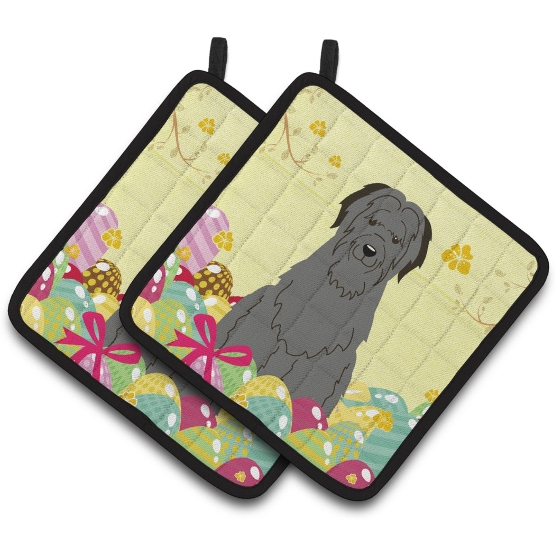 &quotCaroline's Treasures Easter Eggs Briard black Pair of Pot Holders, 7.5HX7.5W, Multicolor"