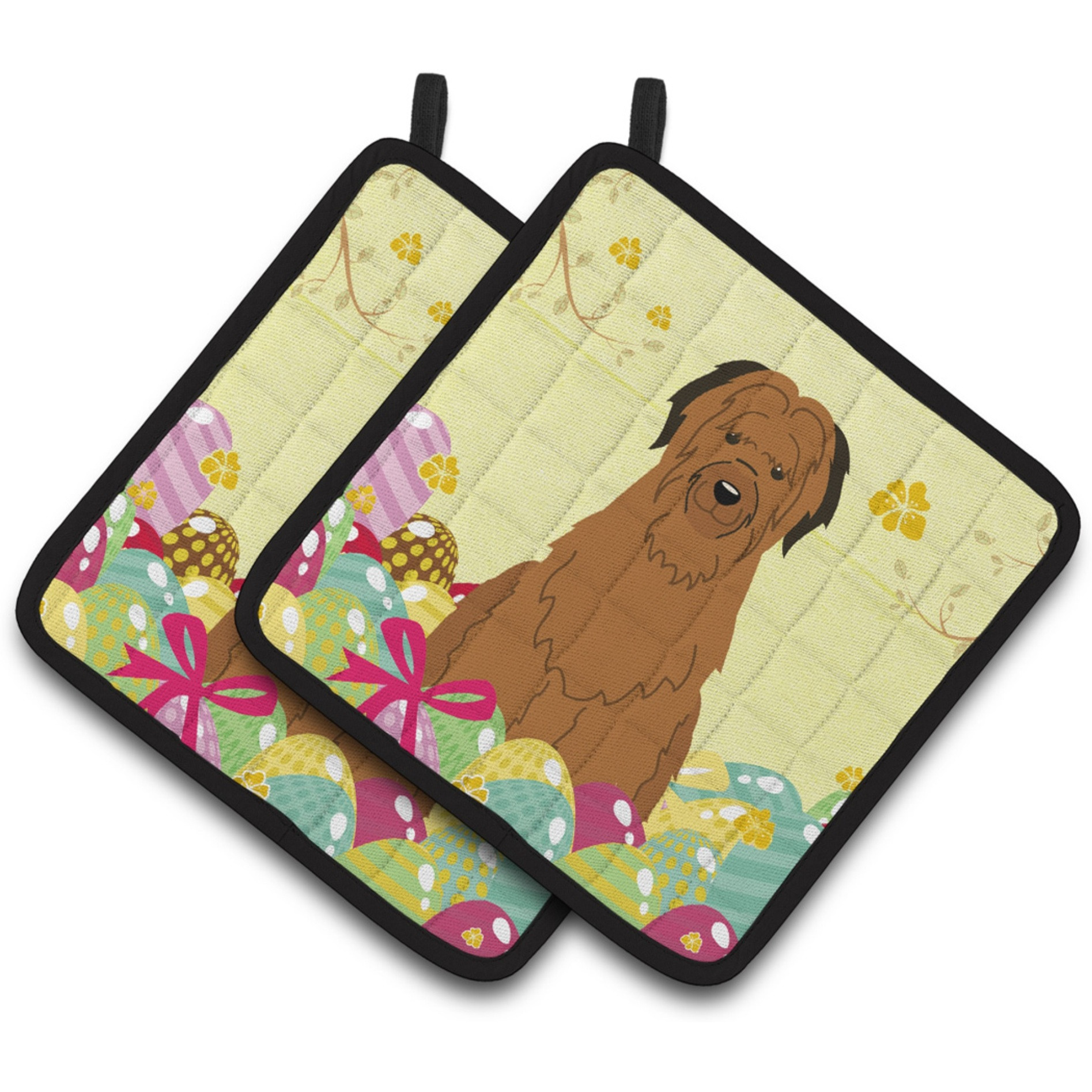 &quotCaroline's Treasures Easter Eggs Briard Brown Pair of Pot Holders, 7.5HX7.5W, Multicolor"