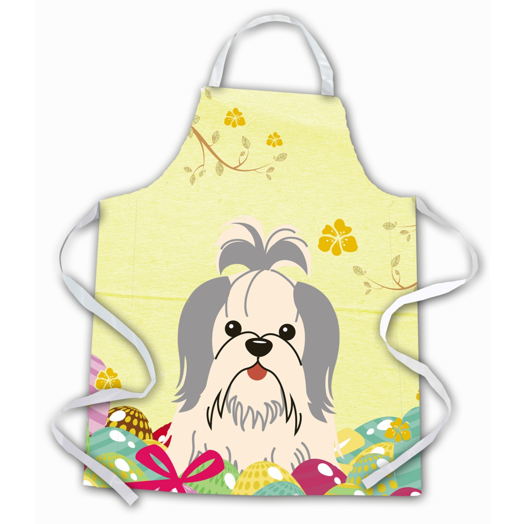 &quotCaroline's Treasures Easter Eggs Shih Tzu Silver White Apron, Large, Multicolor"