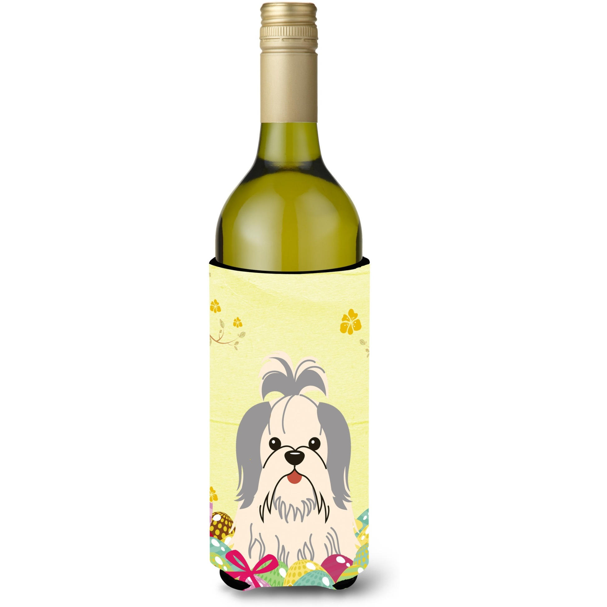 &quotCaroline's Treasures BB6085LITERK Easter Shih Tzu Silver White Wine Bottle Beverage Insulator Hugger, 750ml, Multicolor"