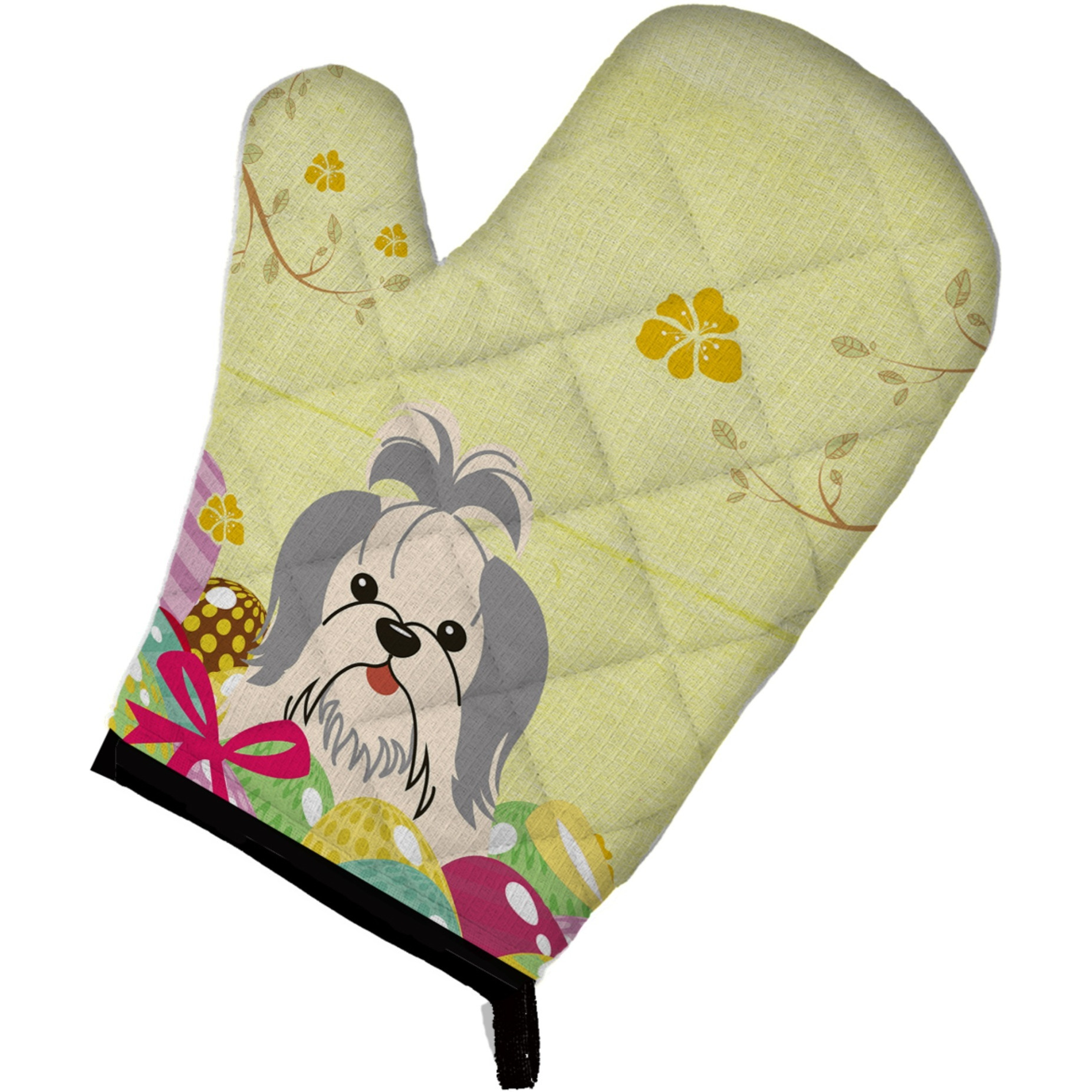 &quotCaroline's Treasures Easter Eggs Shih Tzu Silver White Oven Mitt, Multicolor, 12"" x 8.5"""
