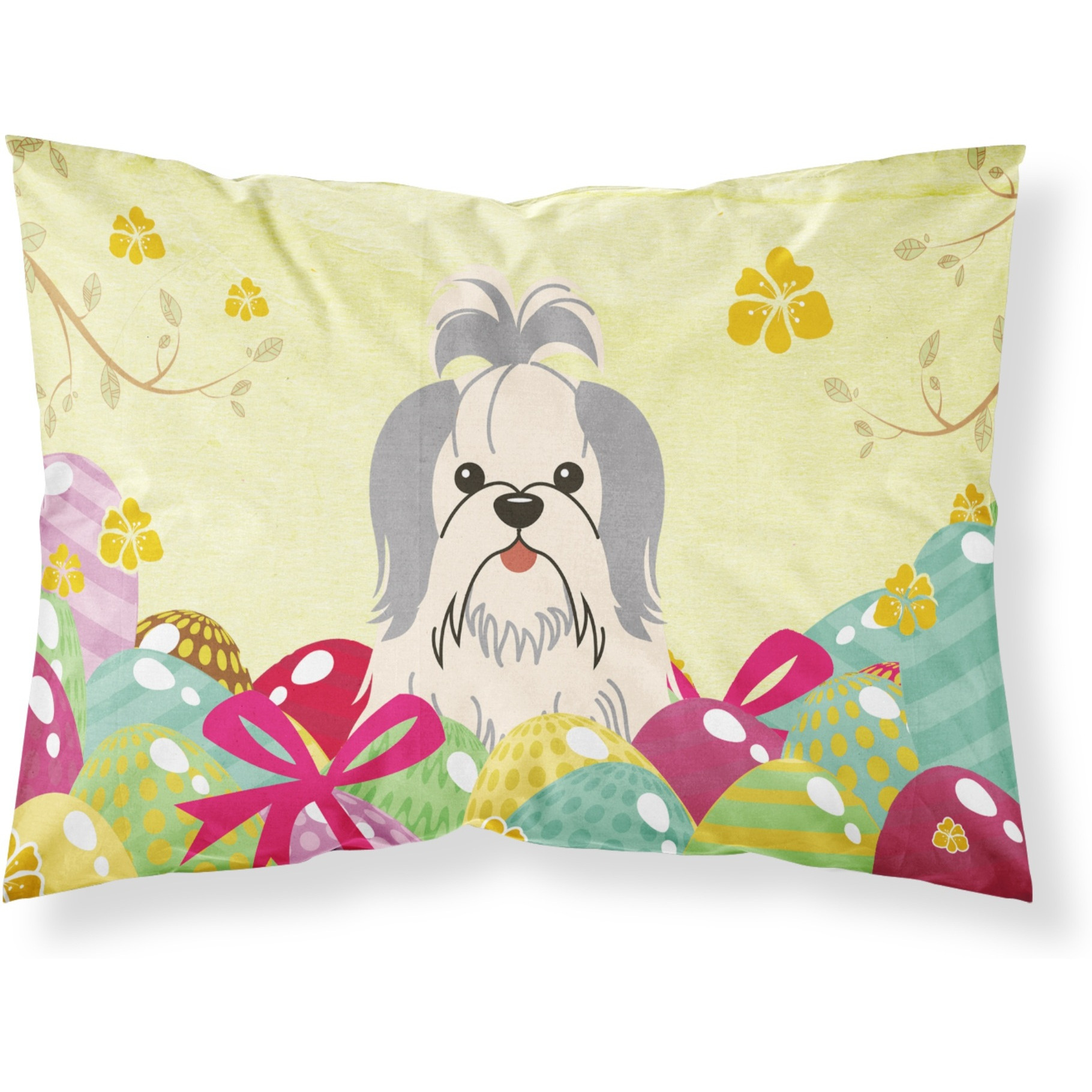 Easter Eggs Shih Tzu Silver White Fabric Standard Pillowcase