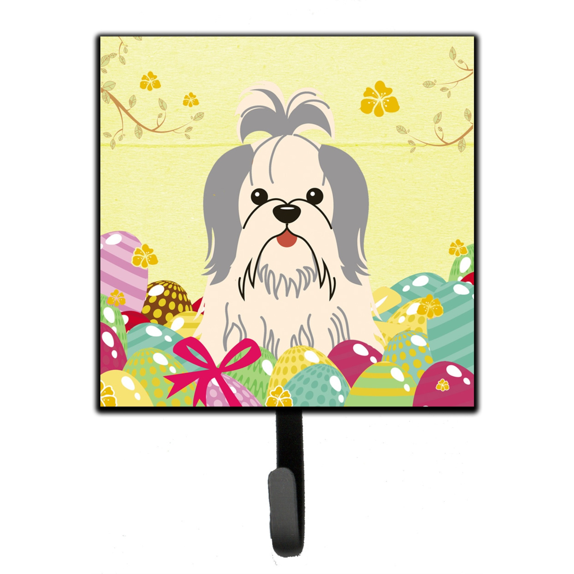 &quotCaroline's Treasures Easter Eggs Shih Tzu Silver White Wall Hook, Small, Multicolor"