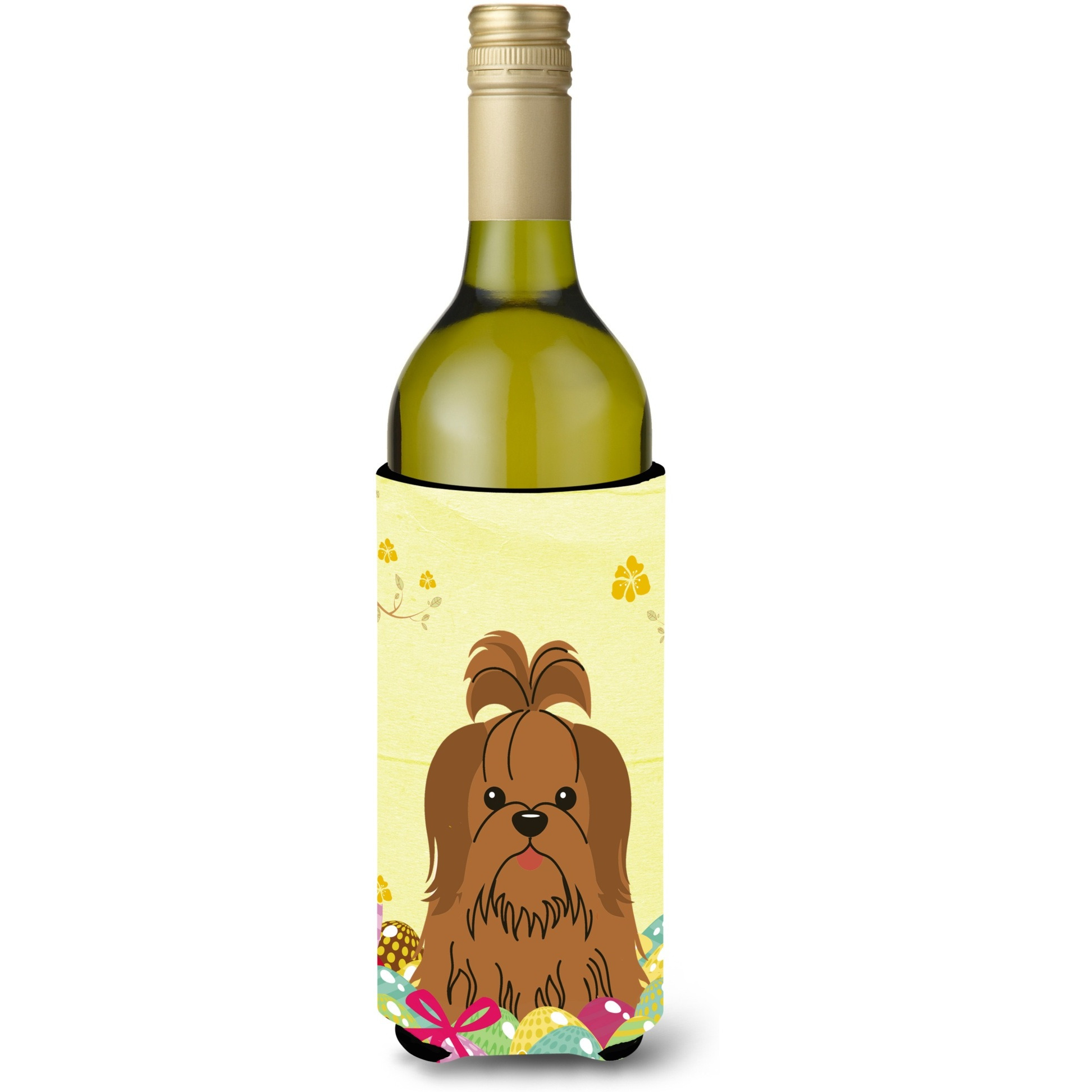 &quotCaroline's Treasures BB6086LITERK Easter Shih Tzu Silver Wine Bottle Beverage Insulator Hugger, 750ml, Multicolor"