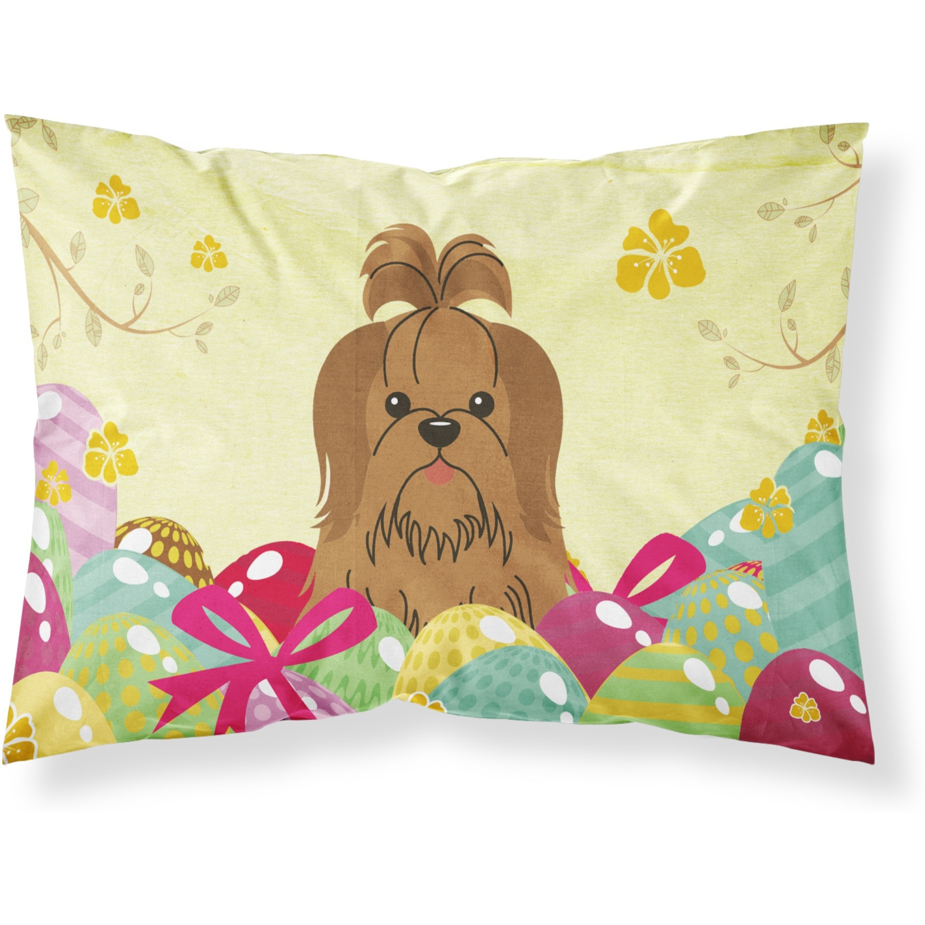 Easter Eggs Shih Tzu Silver Chocolate Fabric Standard Pillowcase