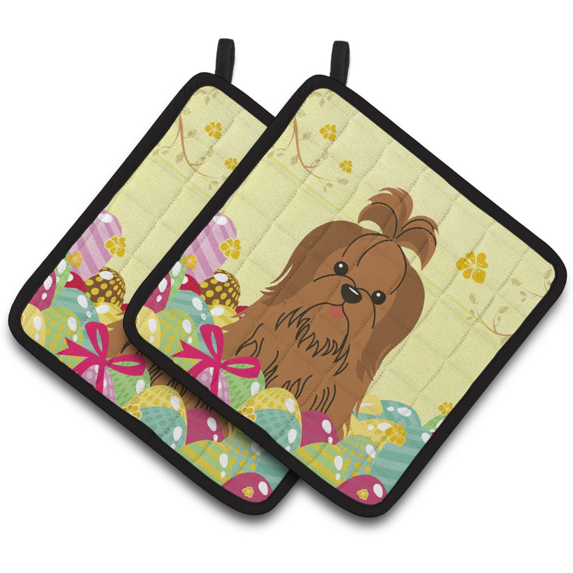 &quotCaroline's Treasures Easter Shih Tzu Silver Pair of Pot Holders, 7.5HX7.5W, Multicolor"