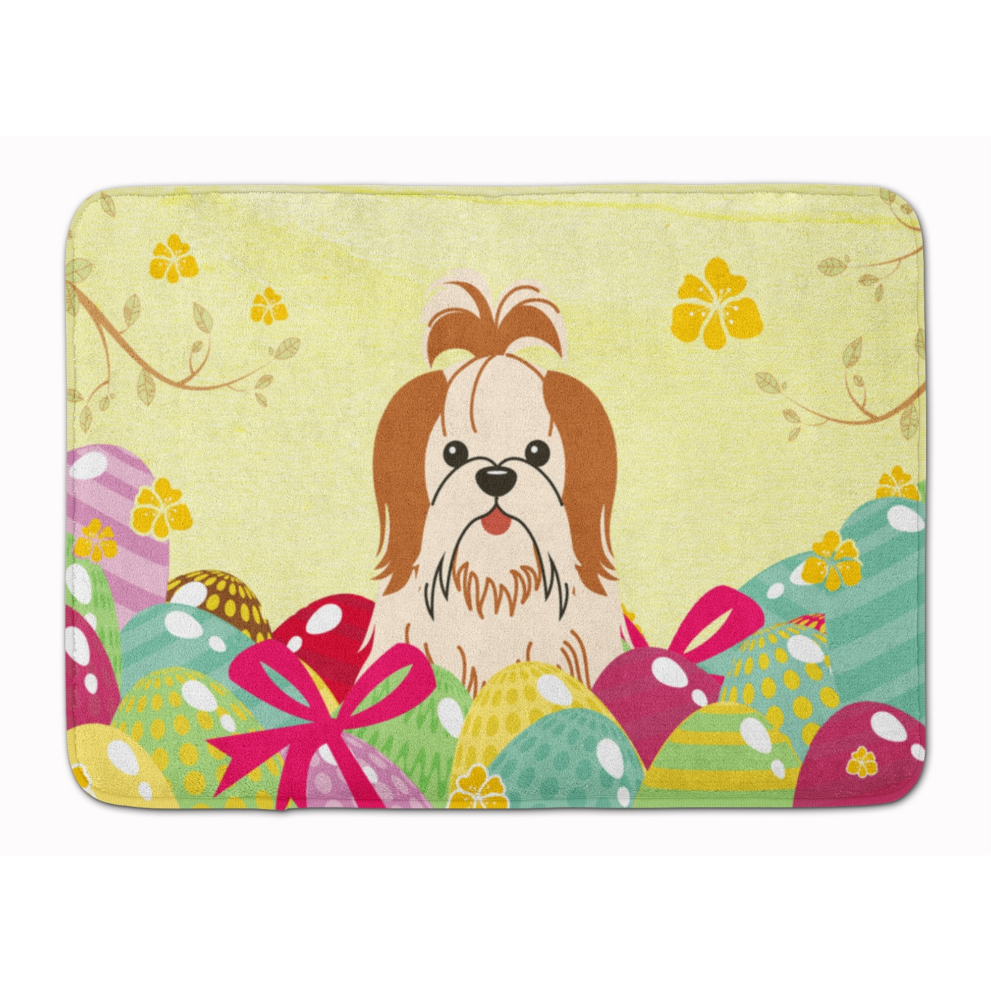 Caroline's Treasures Easter Eggs Shih Tzu Red White Machine Washable Memory Foam Mat doormats