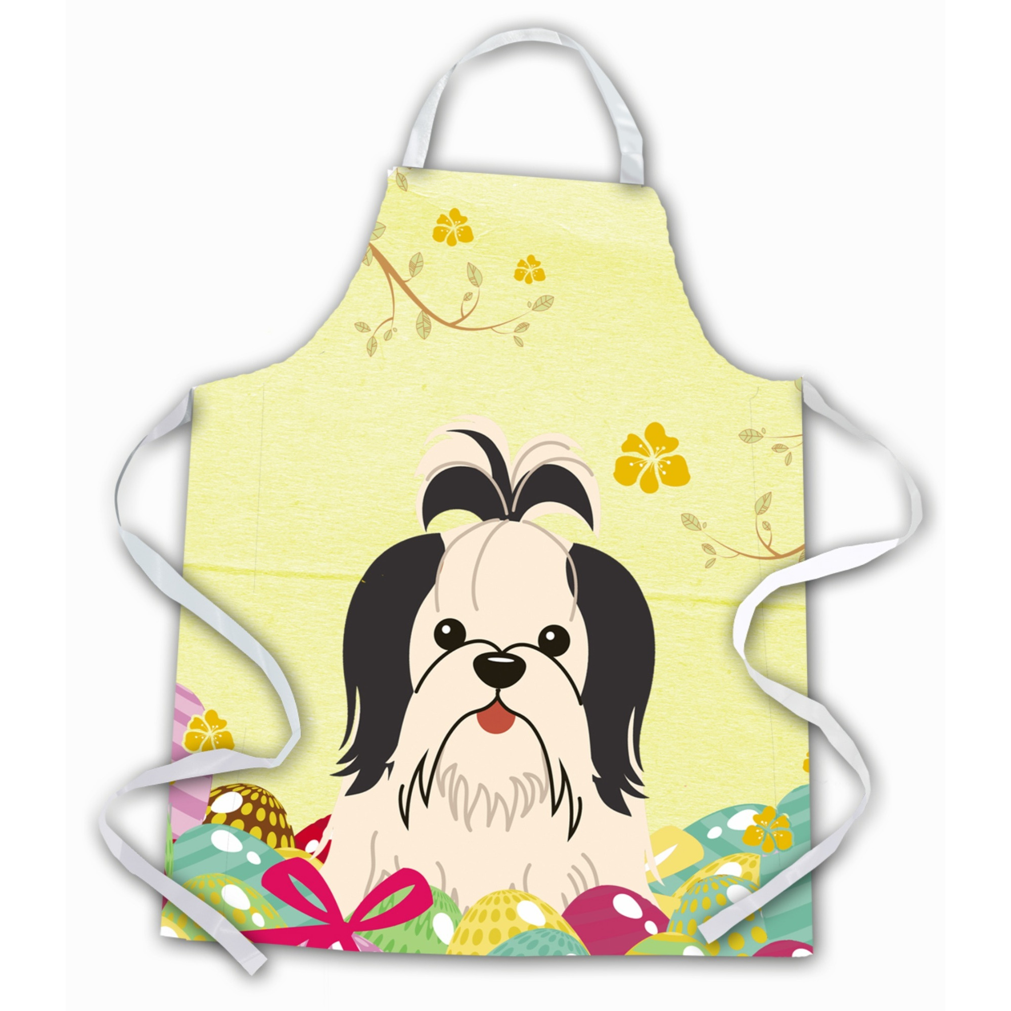 &quotCaroline's Treasures Easter Eggs Shih Tzu black White Apron, Large, Multicolor"