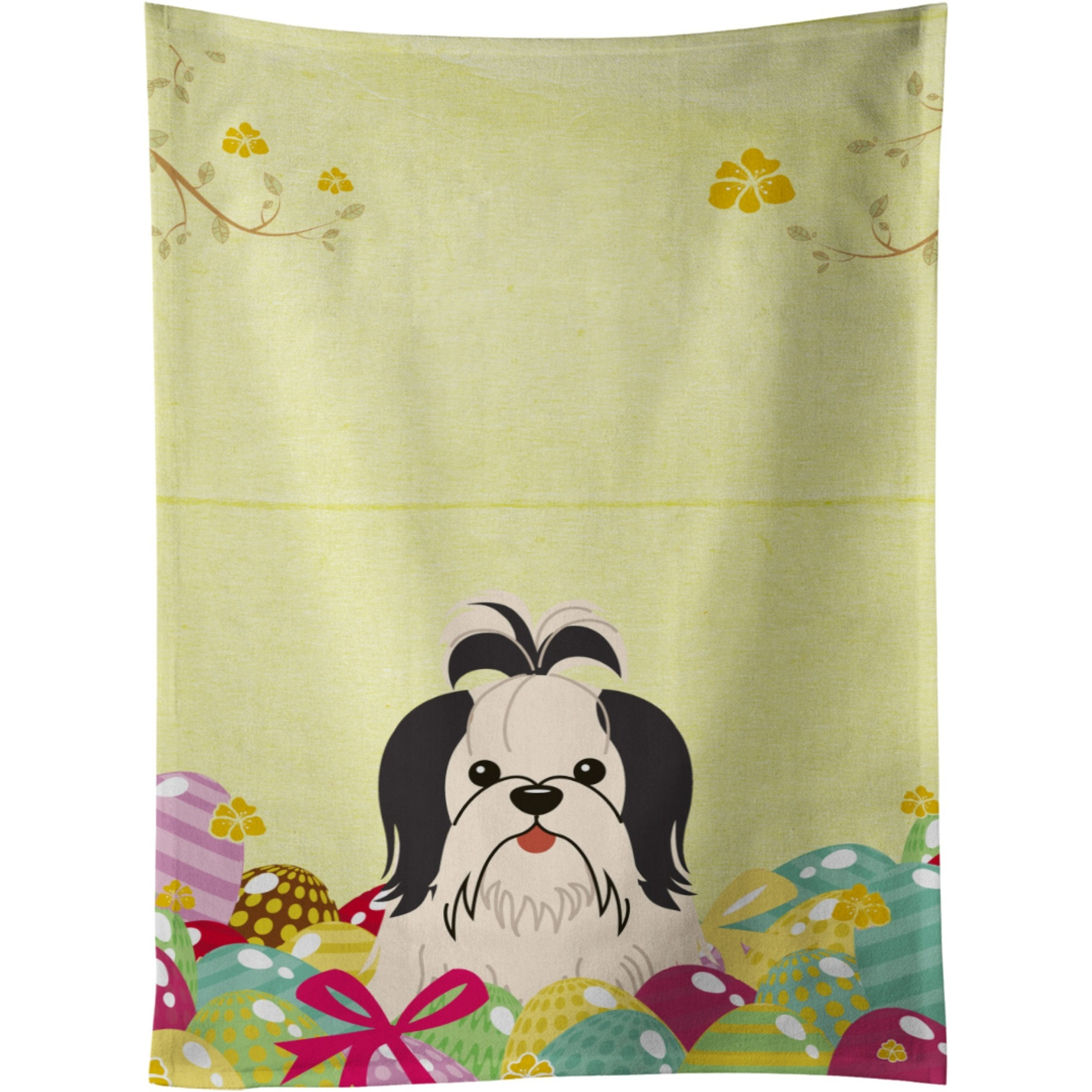 &quotCaroline's Treasures Easter Eggs Shih Tzu Black White Kitchen Towel, Multicolor, 25"" x 15"""
