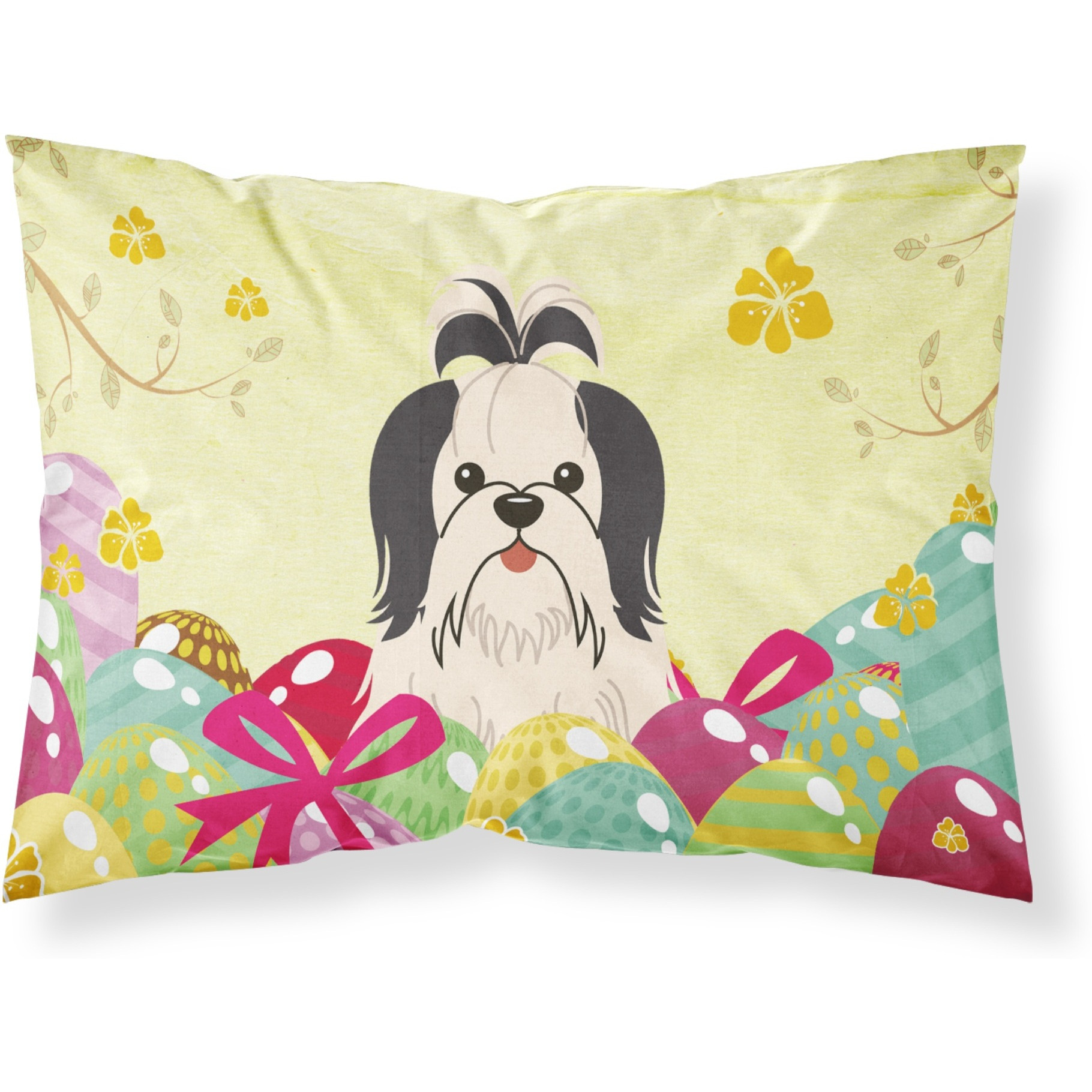Easter Eggs Shih Tzu Black White Fabric Standard Pillowcase