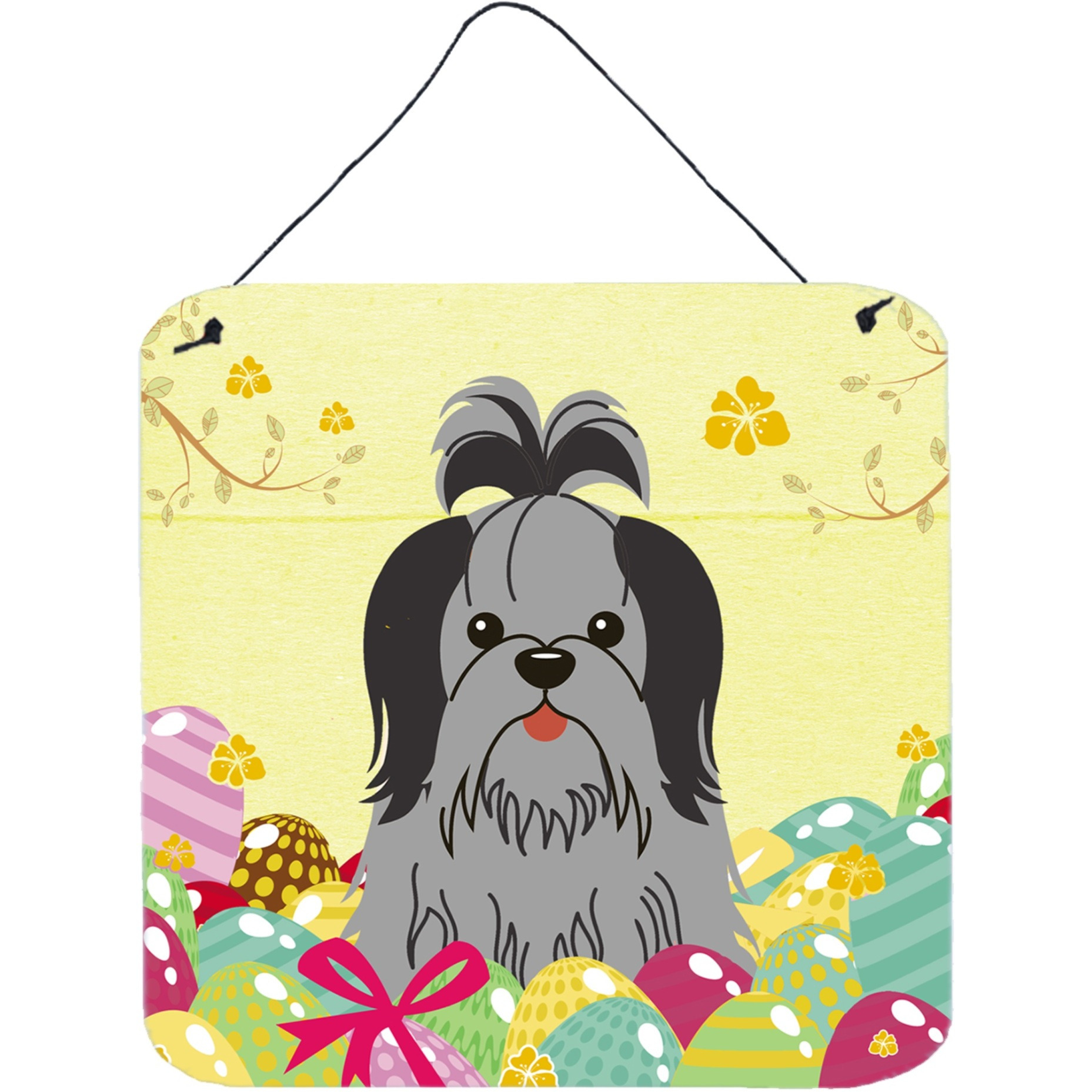 &quotCaroline's Treasures Easter Eggs Shih Tzu Black Silver Metal Print, 6 x 6, Multicolor"