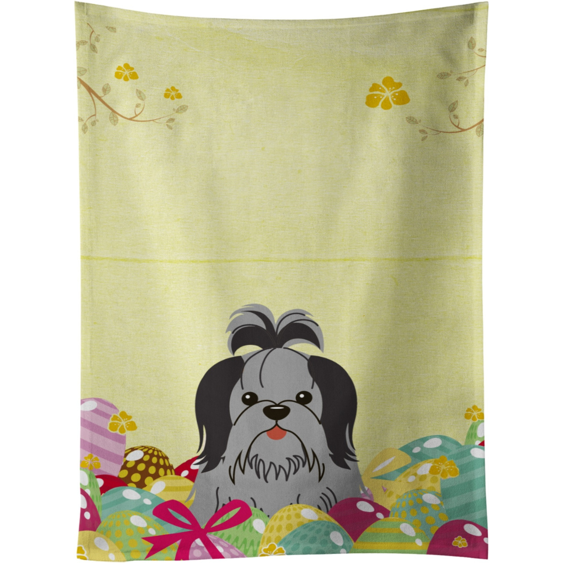 &quotCaroline's Treasures Easter Eggs Shih Tzu Black Silver Kitchen Towel, Multicolor, 25"" x 15"""