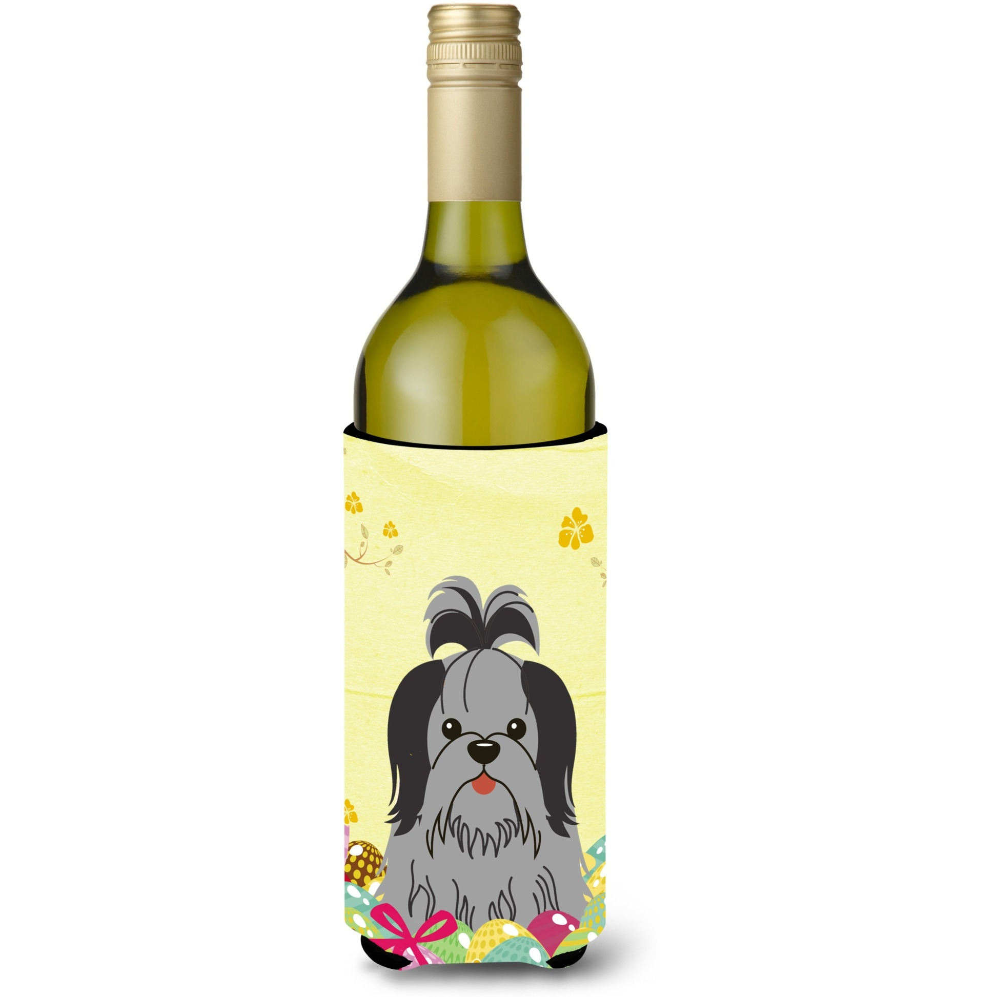 &quotCaroline's Treasures BB6089LITERK Easter Shih Tzu Black Silver Wine Bottle Beverage Insulator Hugger, 750ml, Multicolor"