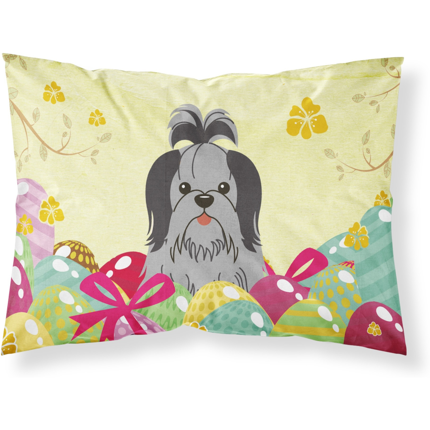 Easter Eggs Shih Tzu Black Silver Fabric Standard Pillowcase