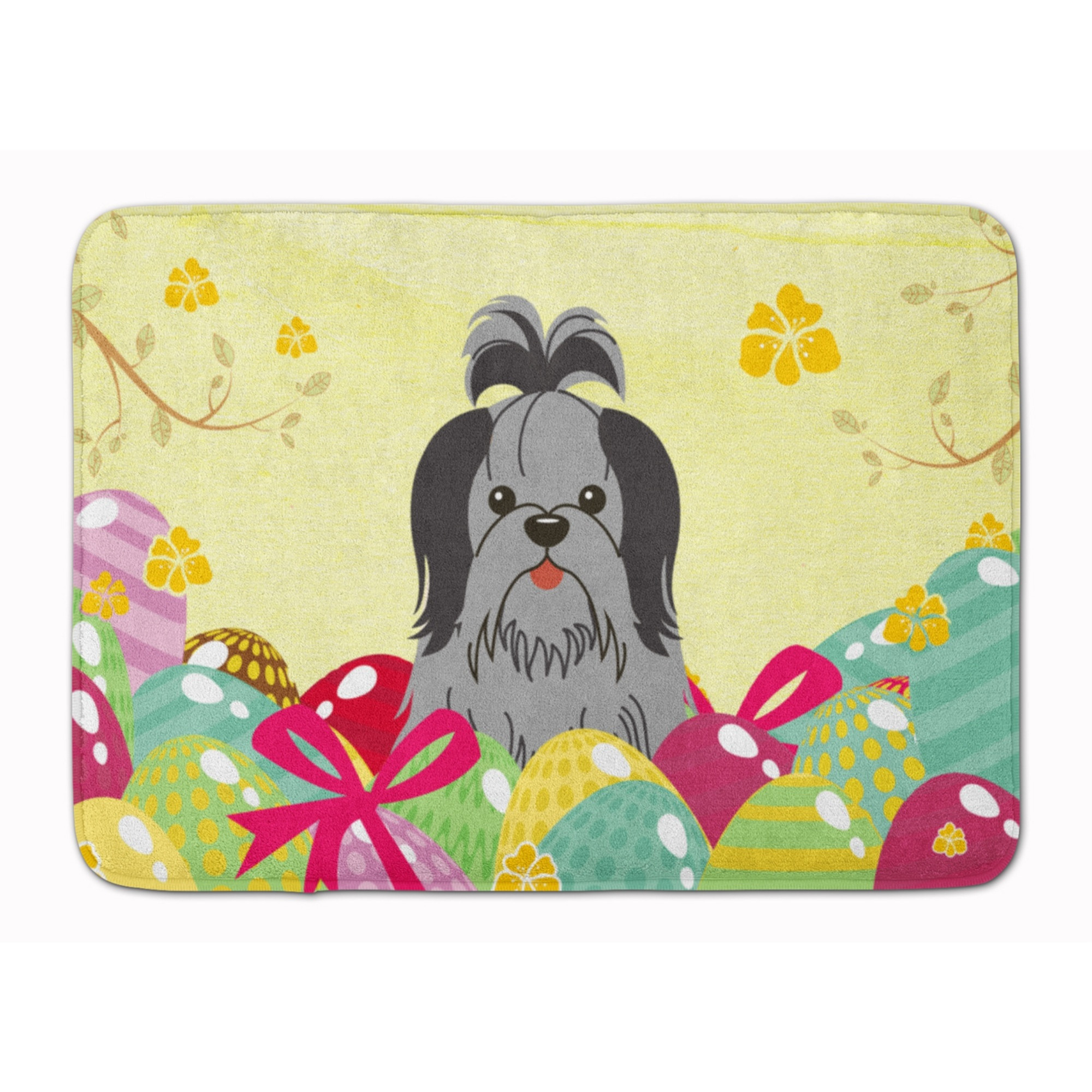 &quotCaroline's Treasures Easter Eggs Shih Tzu Black Silver Machine Washable Memory Foam Mat doormats, Multicolor"