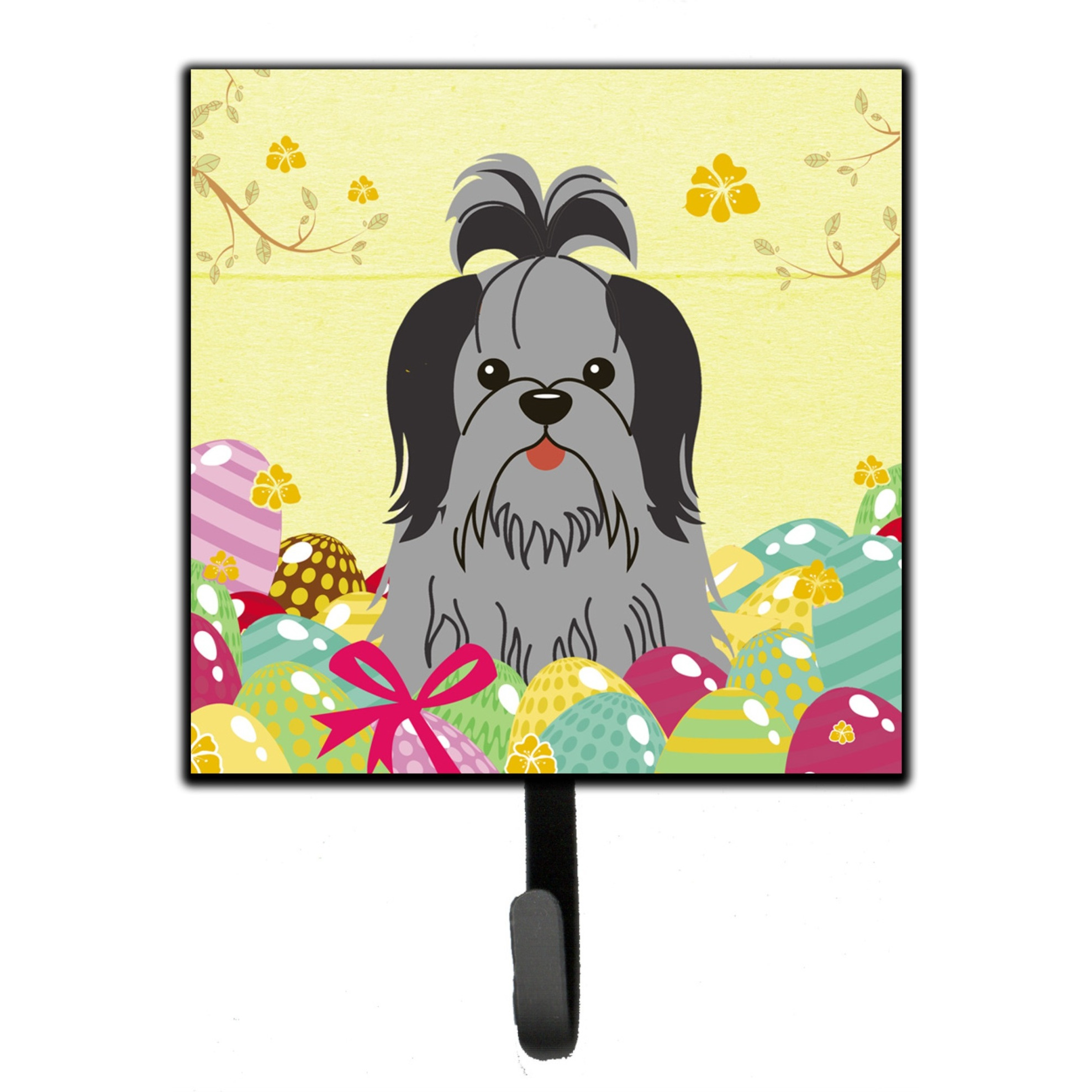 &quotCaroline's Treasures Easter Eggs Shih Tzu Black Silver Wall Hook, Small, Multicolor"