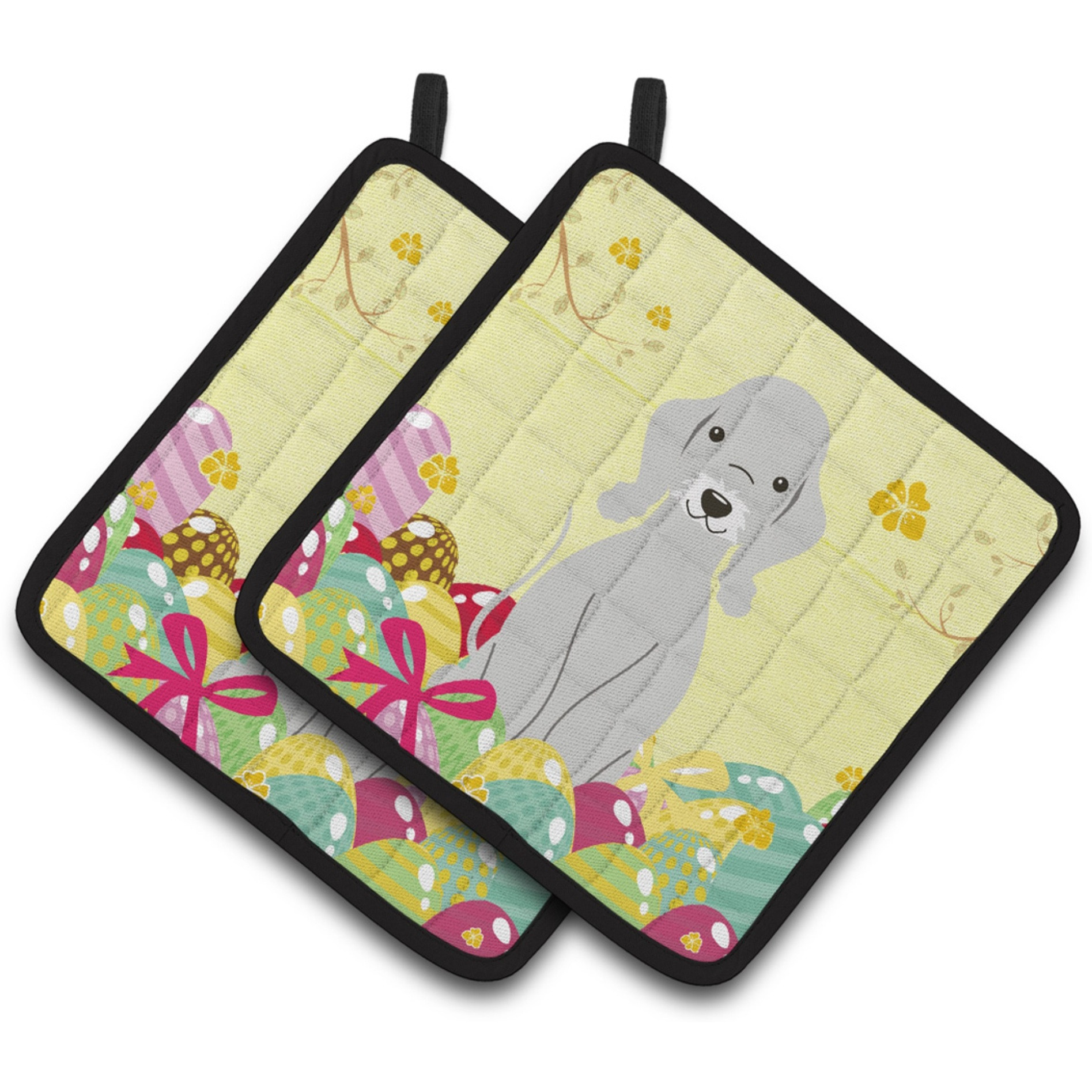&quotCaroline's Treasures Easter Bedlington Terrier Blue Pair of Pot Holders, 7.5HX7.5W, Multicolor"
