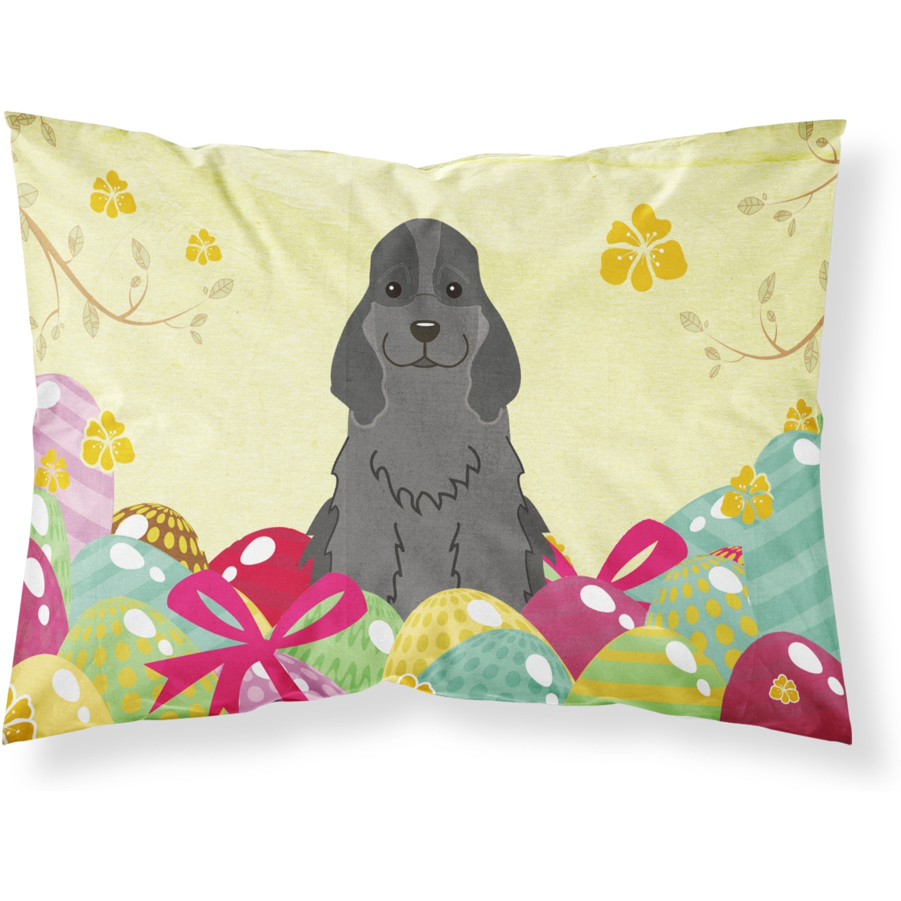 Easter Eggs Cocker Spaniel Black Fabric Standard Pillowcase