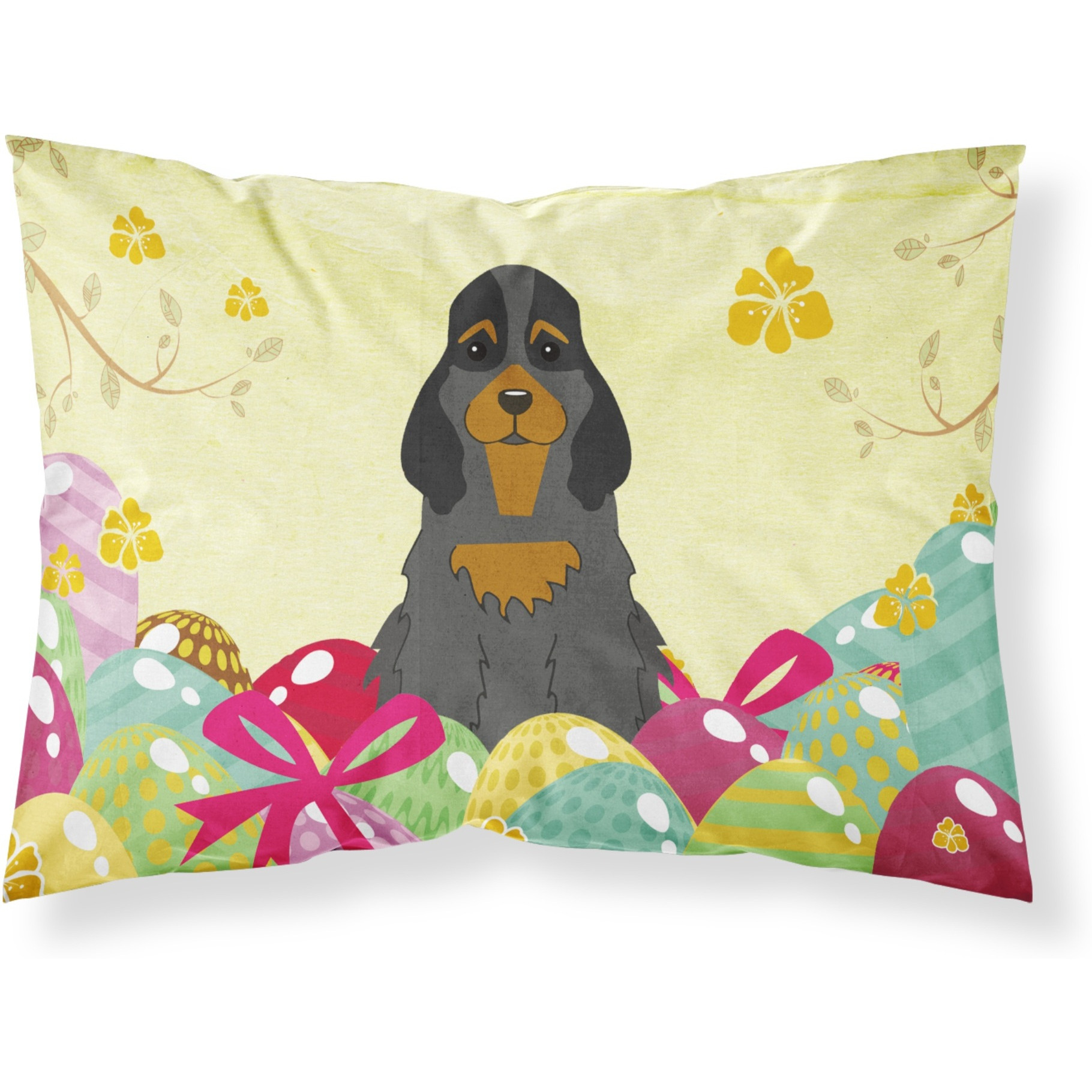 Easter Eggs Cocker Spaniel Black Tan Fabric Standard Pillowcase