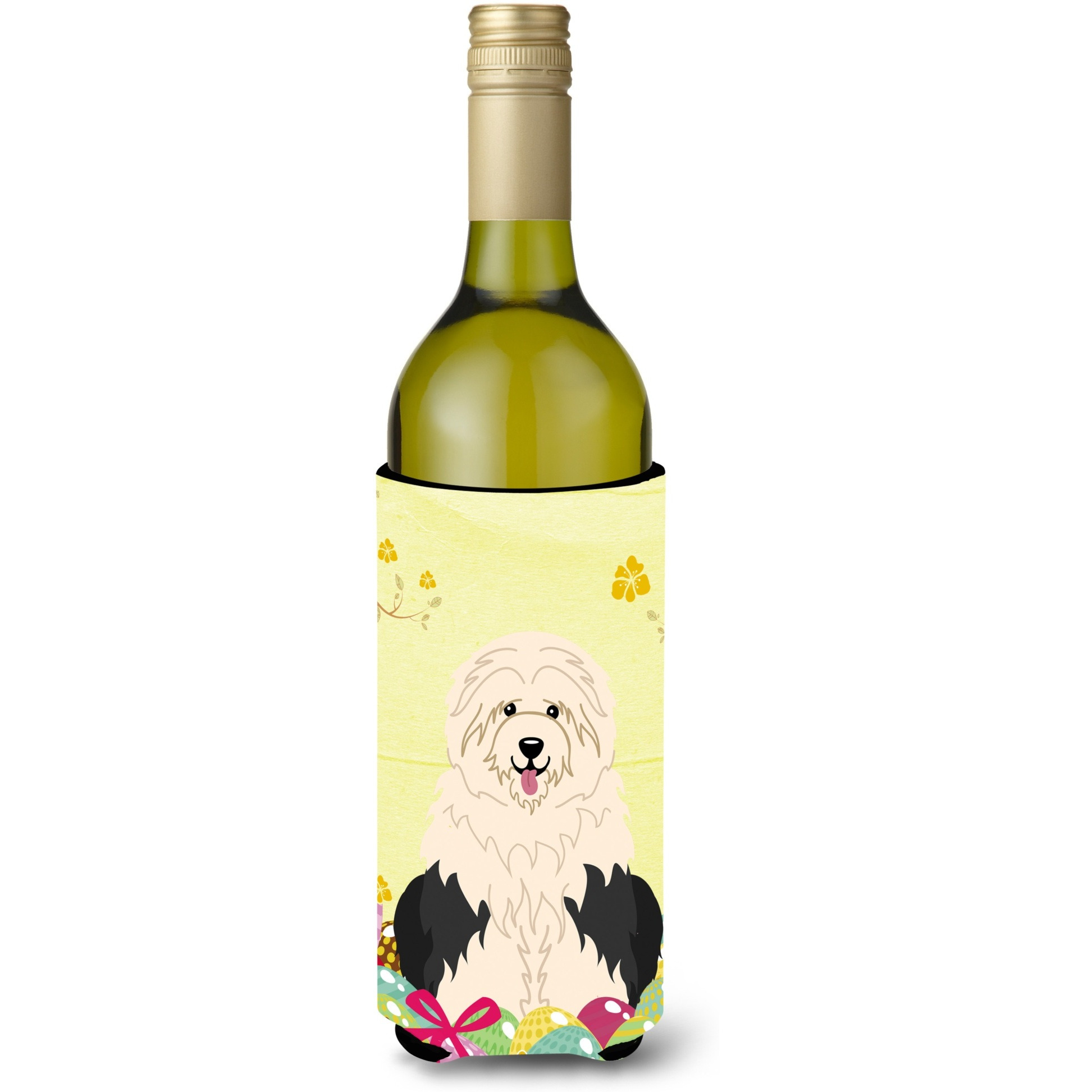 &quotCaroline's Treasures BB6096LITERK Easter Old English Sheepdog Wine Bottle Beverage Insulator Hugger, 750ml, Multicolor"