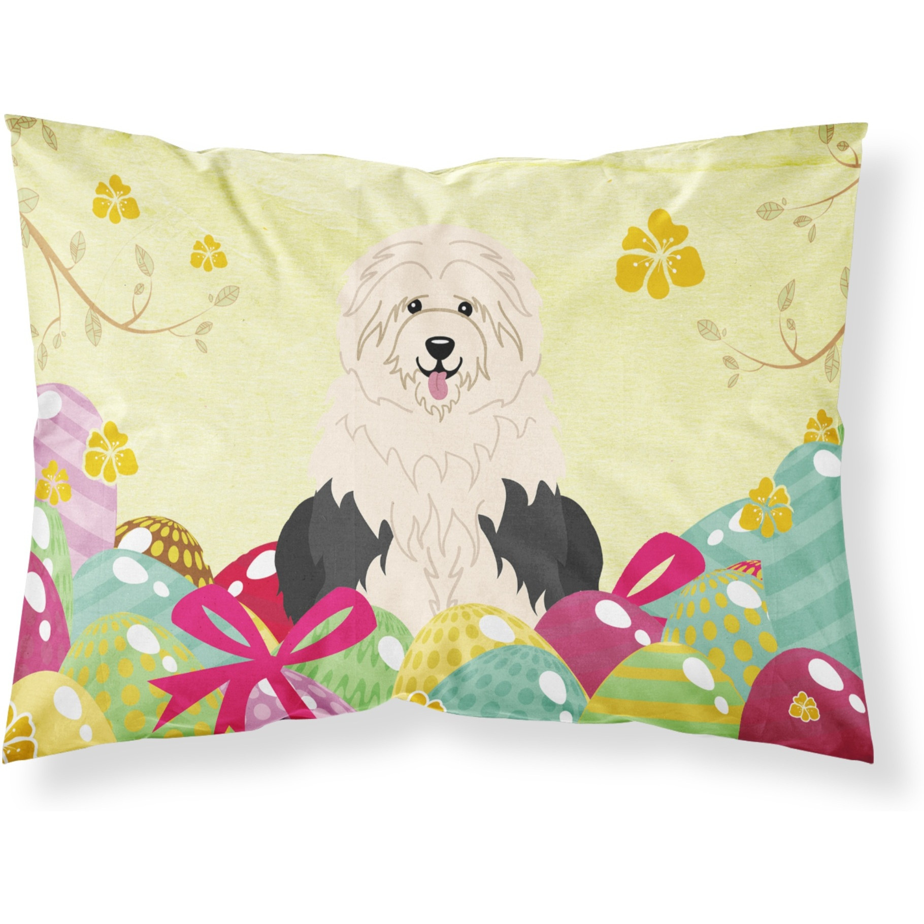 Easter Eggs Old English Sheepdog Fabric Standard Pillowcase