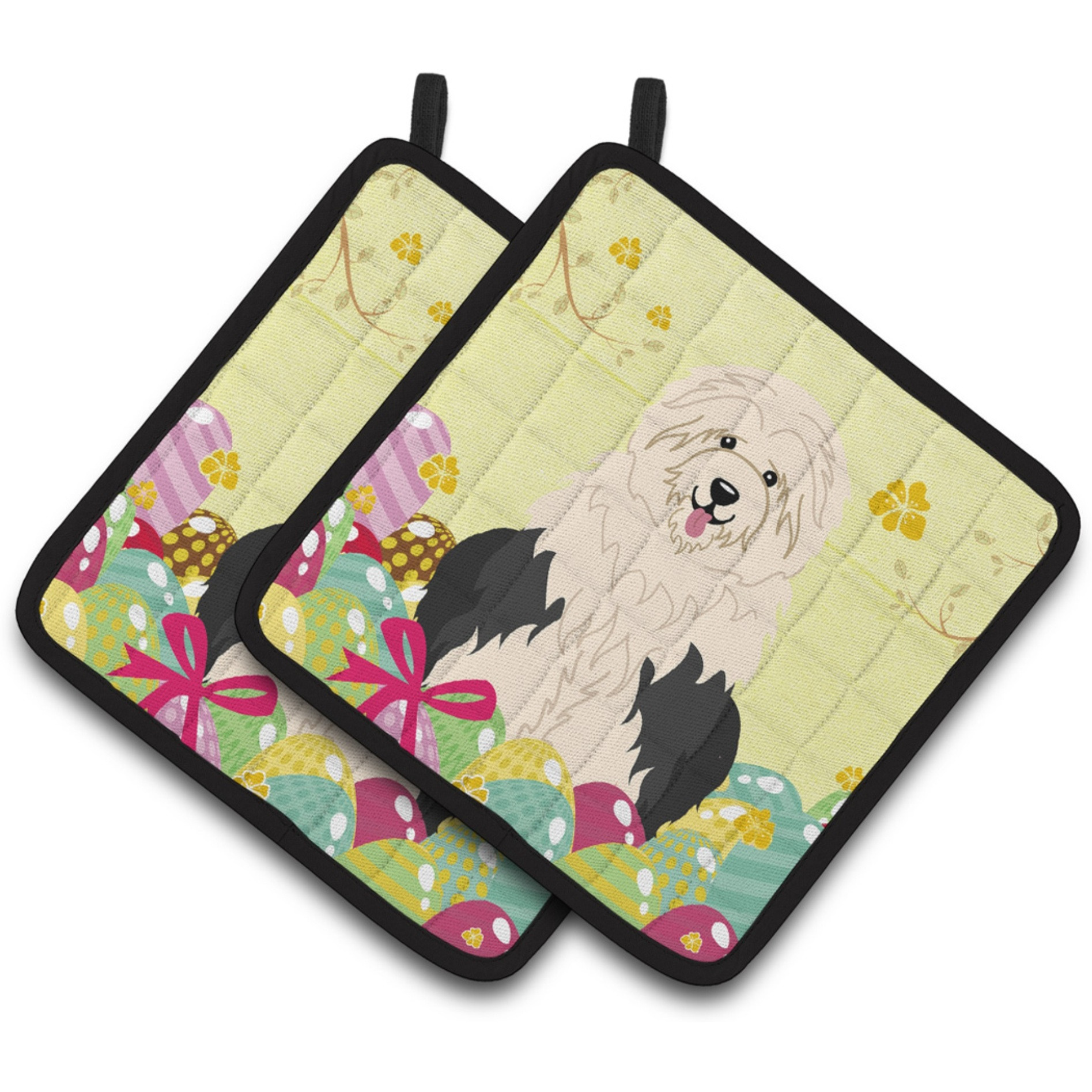 &quotCaroline's Treasures Easter Old English Sheepdog Pair of Pot Holders, 7.5HX7.5W, Multicolor"