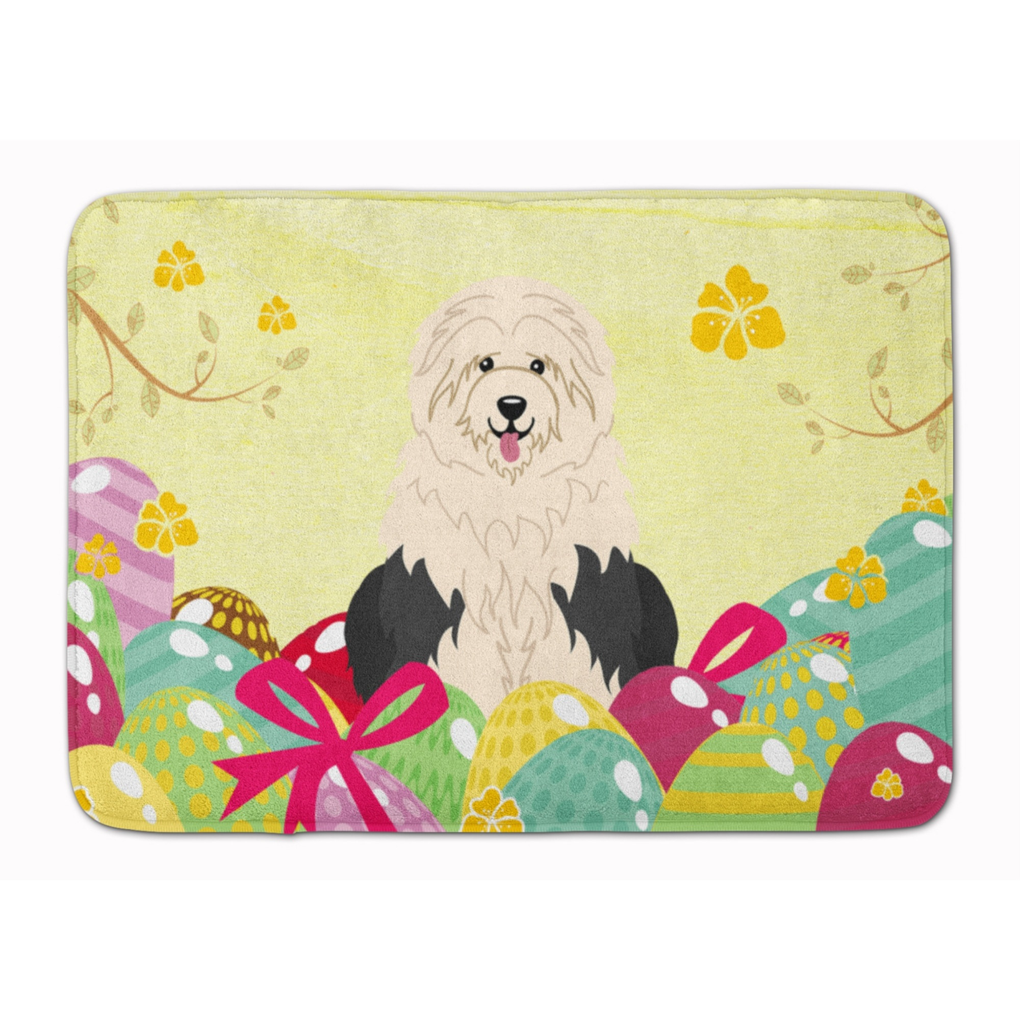 &quotCaroline's Treasures Easter Eggs Old English Sheepdog Machine Washable Memory Foam Mat doormats, Multicolor"