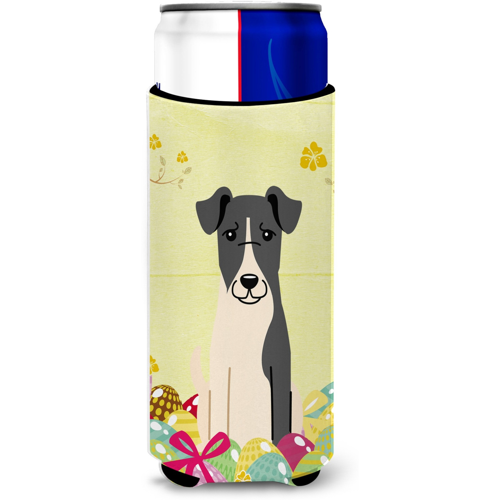 &quotCaroline's Treasures Easter Eggs Smooth Fox Terrier Michelob Ultra Hugger For Slim Cans, Slim Can, Multicolor"