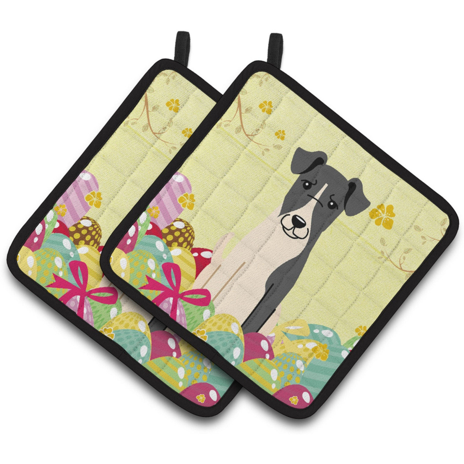 &quotCaroline's Treasures Easter Eggs Smooth Fox Terrier Pair of Pot Holders, 7.5HX7.5W, Multicolor"