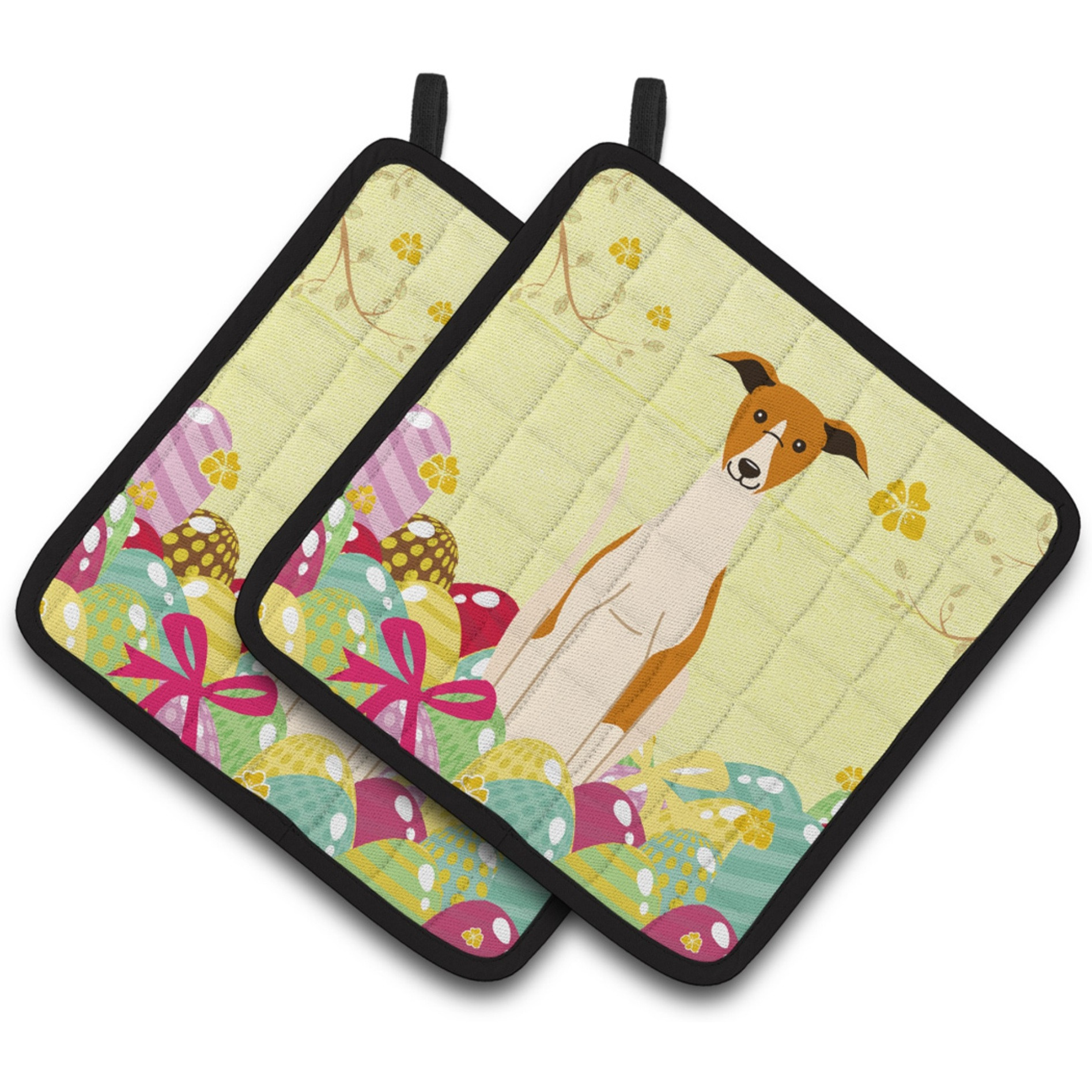 &quotCaroline's Treasures Easter Eggs Whippet Pair of Pot Holders, 7.5HX7.5W, Multicolor"