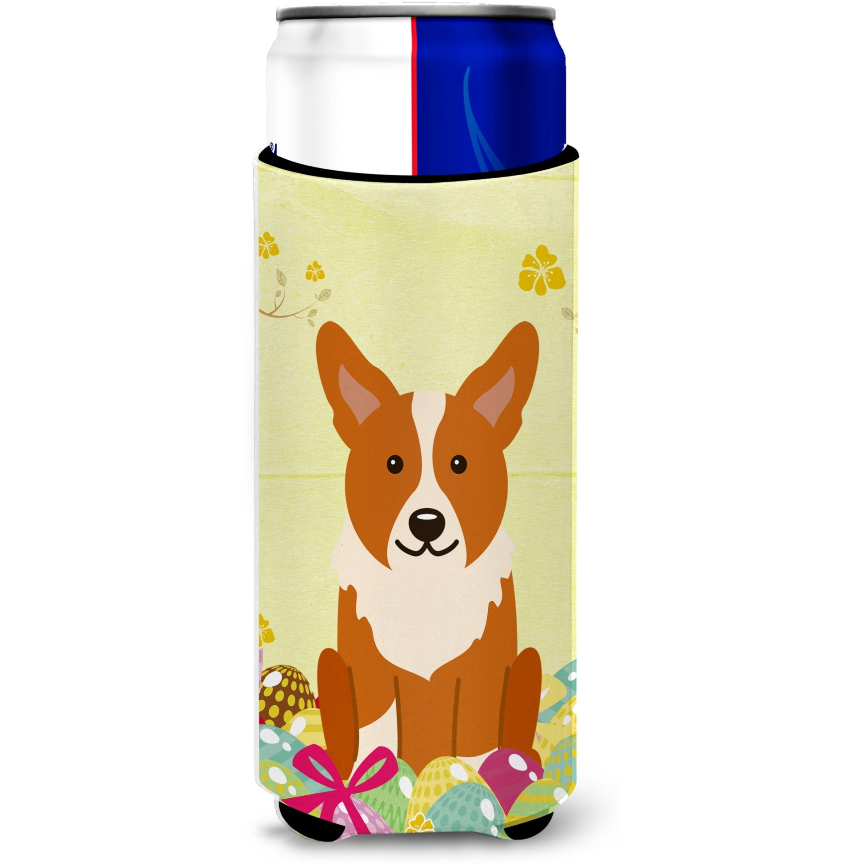 &quotCaroline's Treasures Easter Eggs Corgi Michelob Ultra Hugger For Slim Cans, Slim Can, Multicolor"