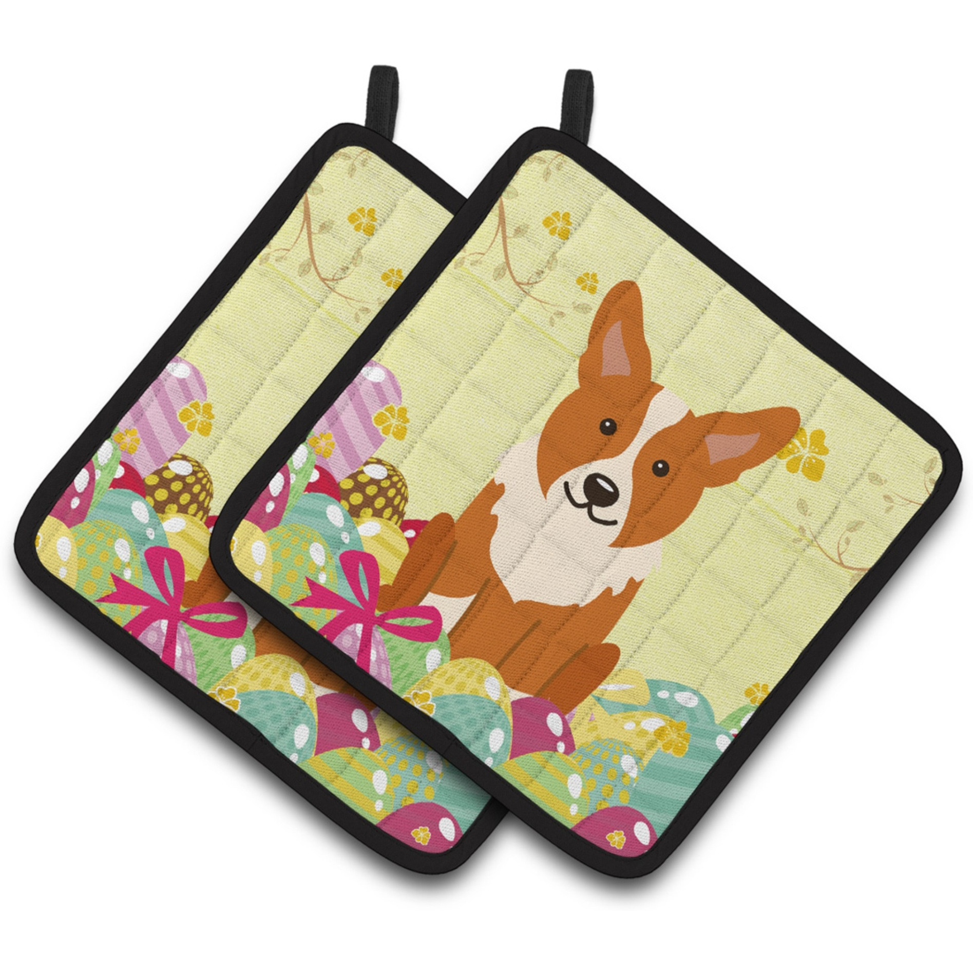 &quotCaroline's Treasures Easter Eggs Corgi Pair of Pot Holders, 7.5HX7.5W, Multicolor"