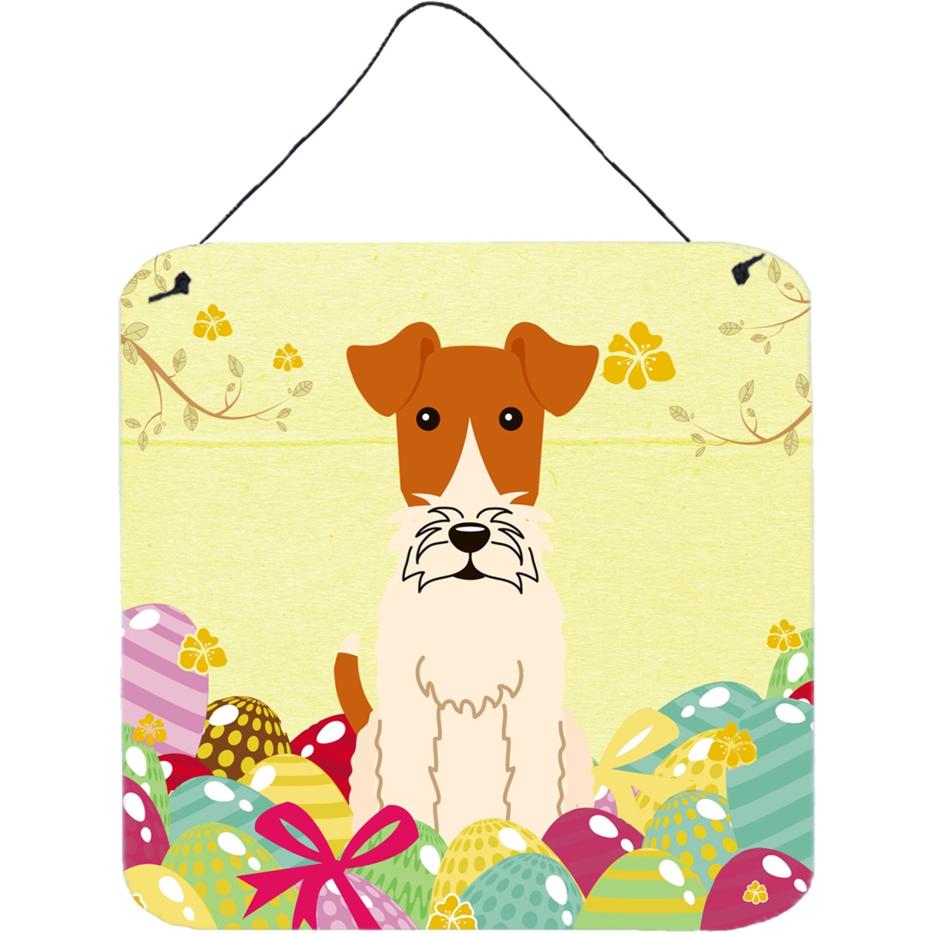 &quotCaroline's Treasures Easter Eggs Wire Fox Terrier Metal Print, 6 x 6, Multicolor"