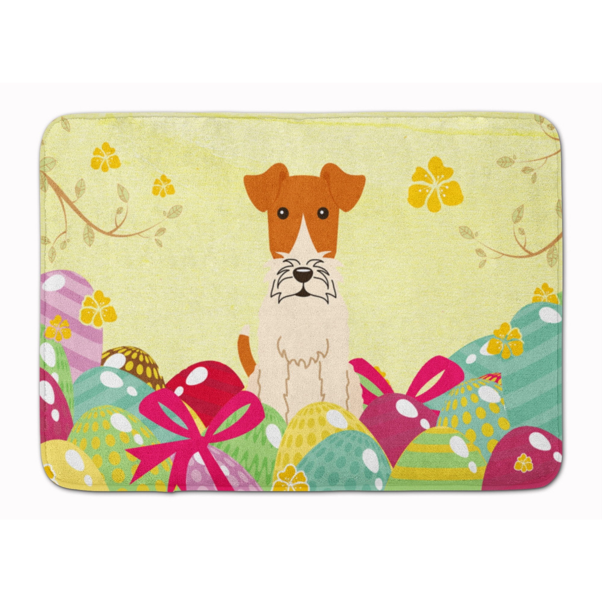 &quotCaroline's Treasures Easter Eggs Wire Fox Terrier Machine Washable Memory Foam Mat doormats, Multicolor"