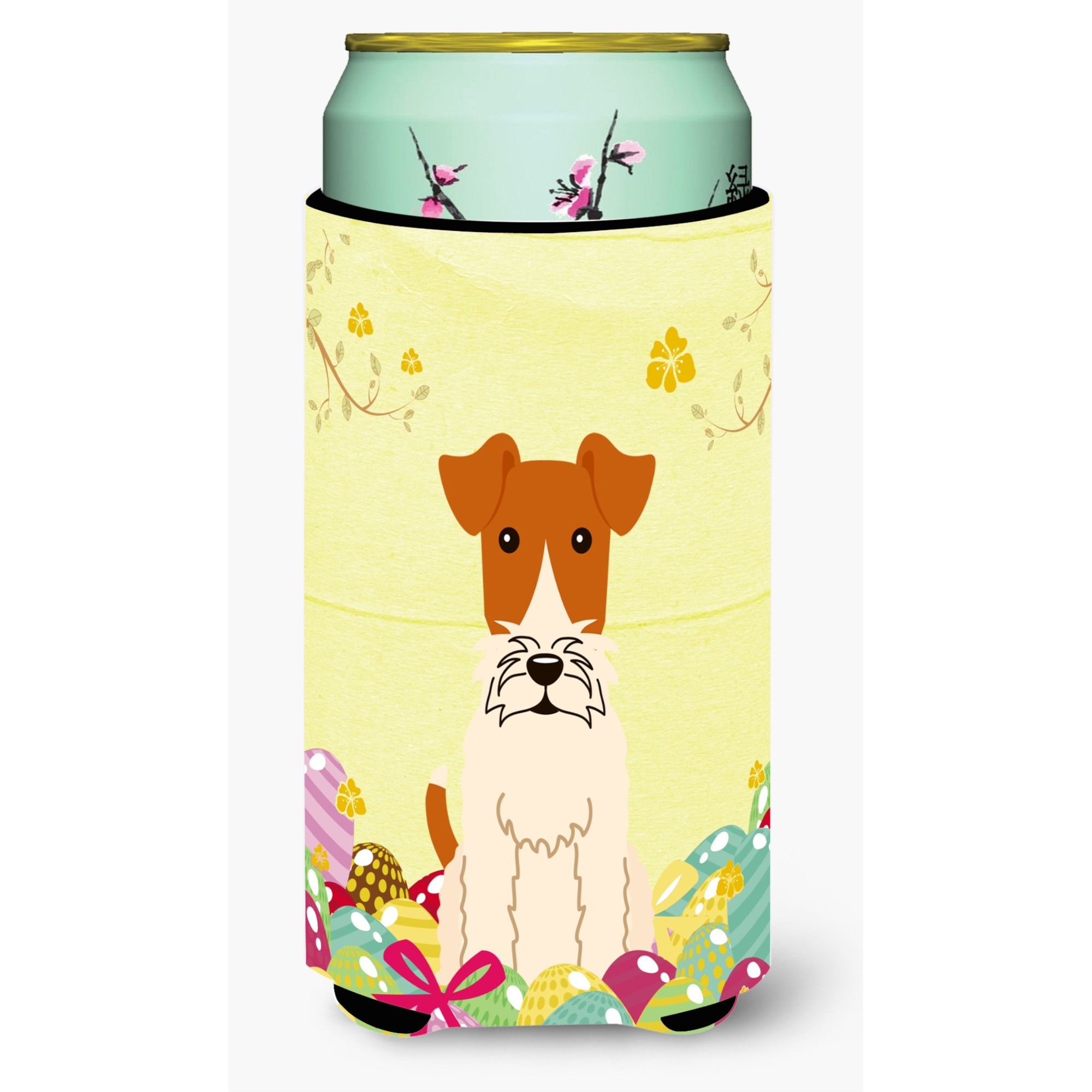 &quotCaroline's Treasures Easter Eggs Wire Fox Terrier Tall Boy Beverage Insulator Hugger, Multicolor"