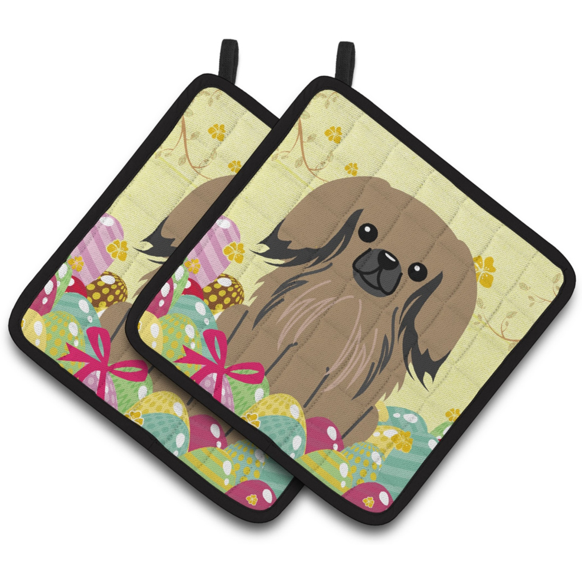 &quotCaroline's Treasures Easter Eggs Pekingnese Tan Pair of Pot Holders, 7.5HX7.5W, Multicolor"
