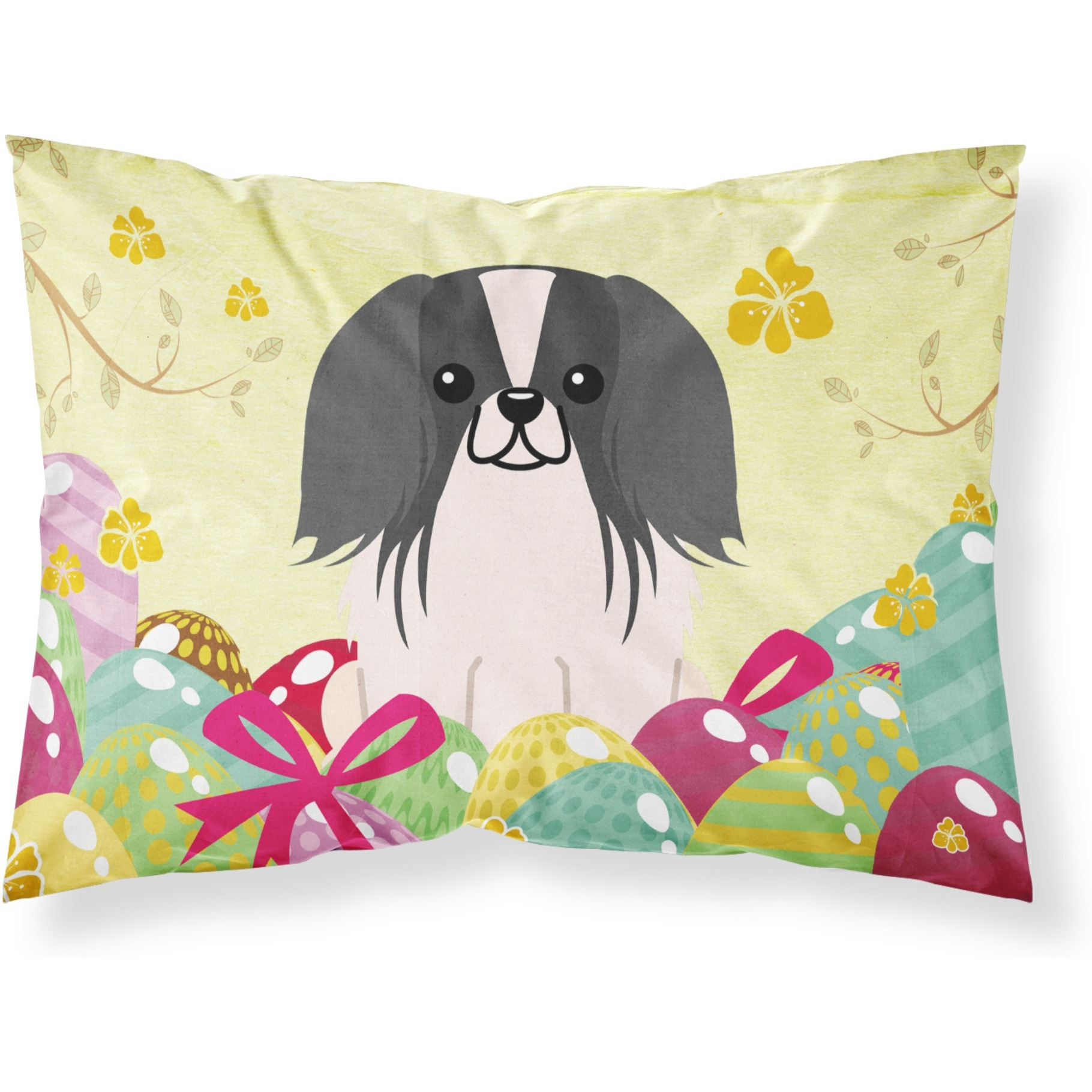 Easter Eggs Pekingnese Black White Fabric Standard Pillowcase