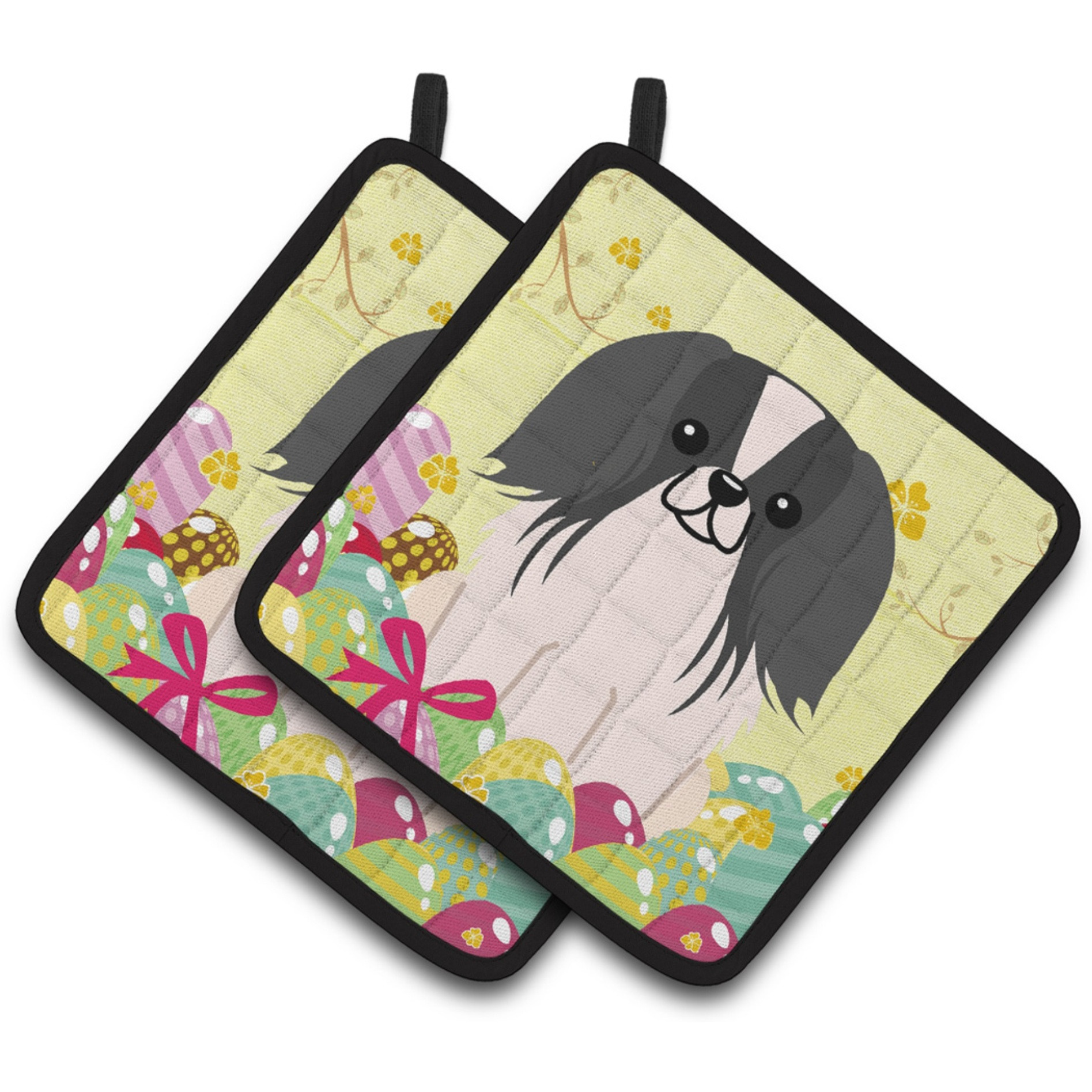 &quotCaroline's Treasures Easter Pekingnese black White Pair of Pot Holders, 7.5HX7.5W, Multicolor"