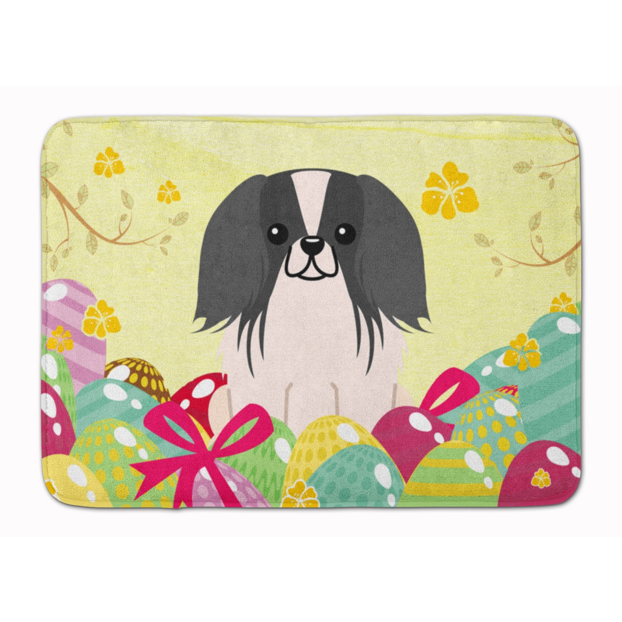 Caroline's Treasures Easter Eggs Pekingnese Black White Machine Washable Memory Foam Mat doormats